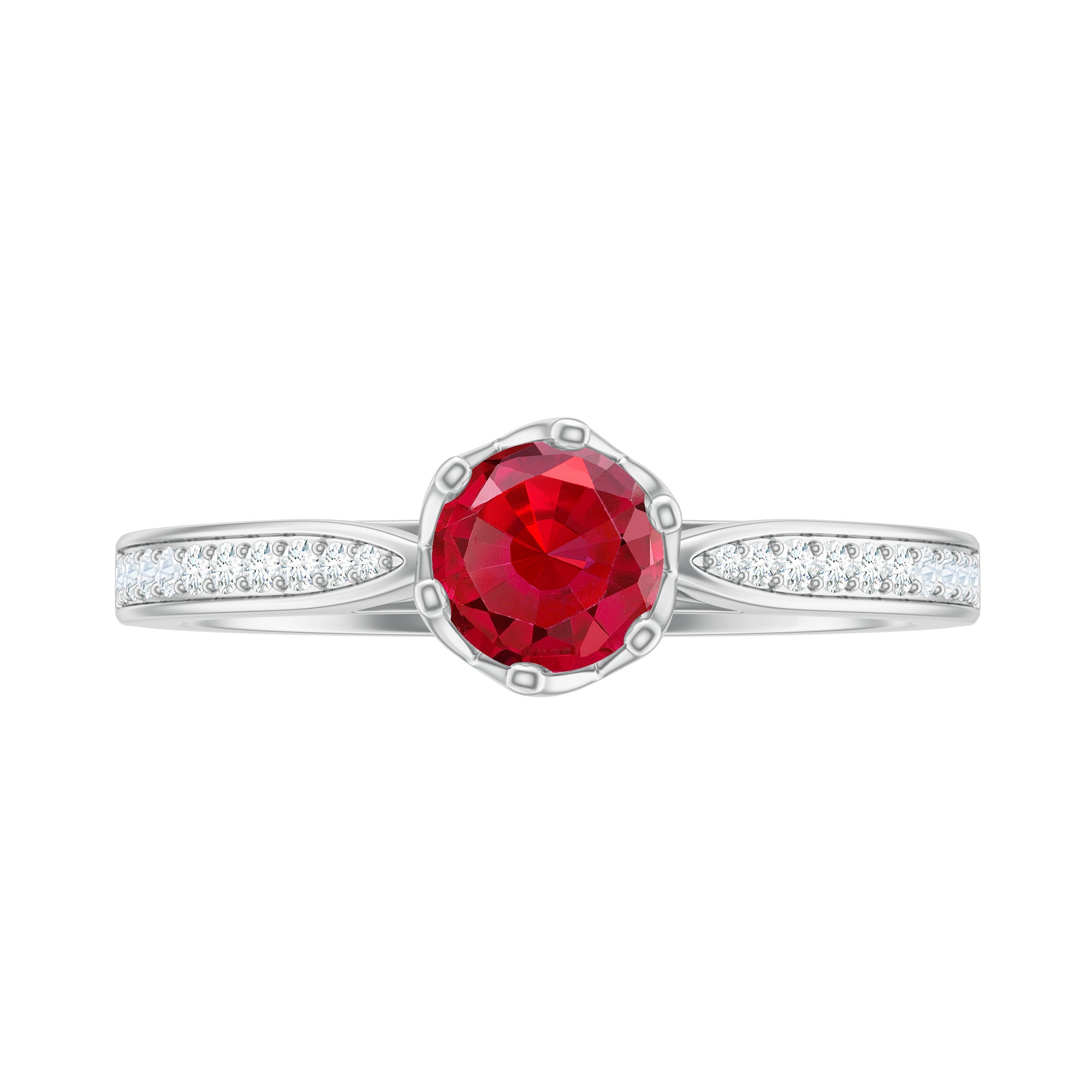 1 CT Round Shape Created Ruby Solitaire Engagement Ring with Diamond Lab Created Ruby - ( AAAA ) - Quality - Rosec Jewels