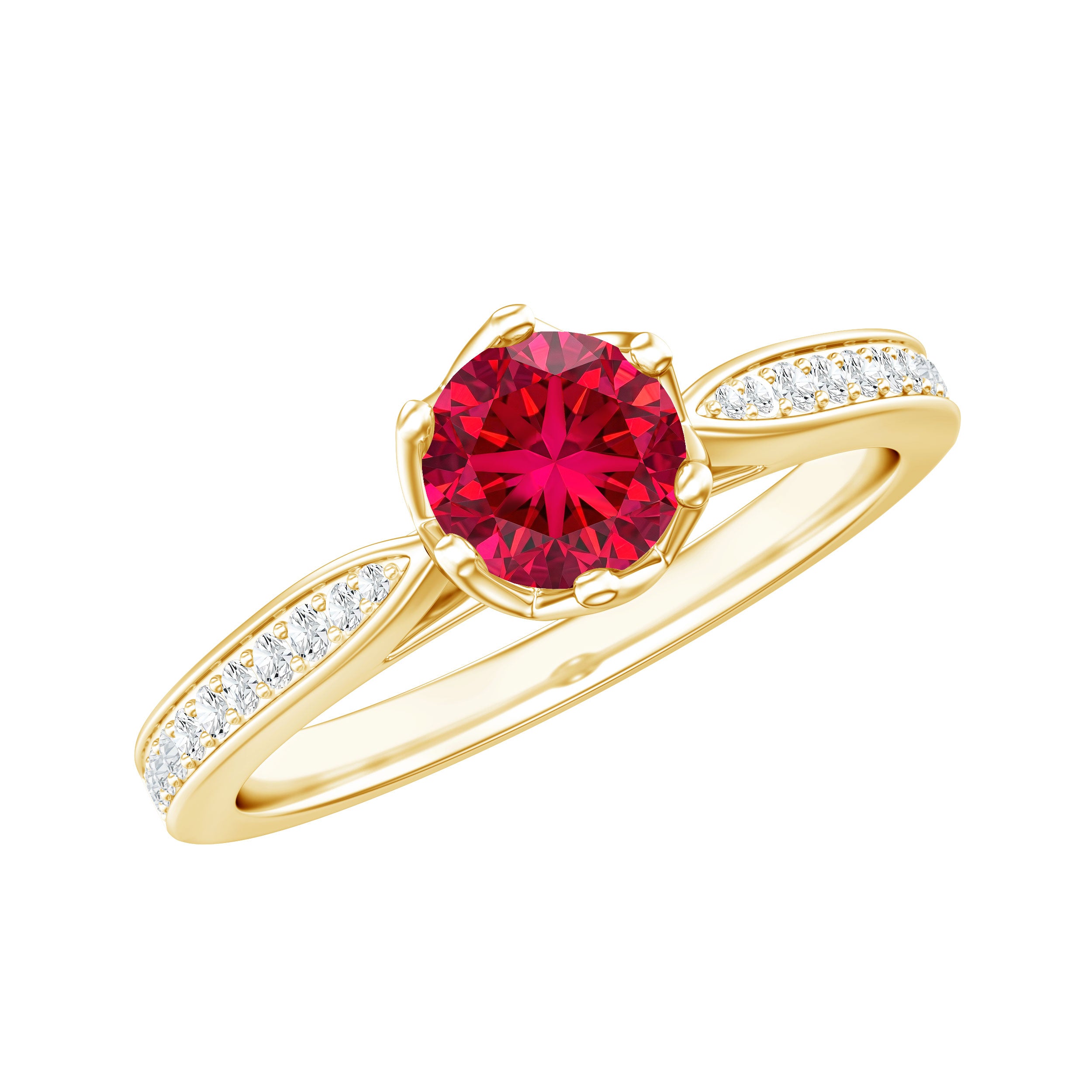 1 CT Round Shape Created Ruby Solitaire Engagement Ring with Diamond AAAA - Rosec Jewels
