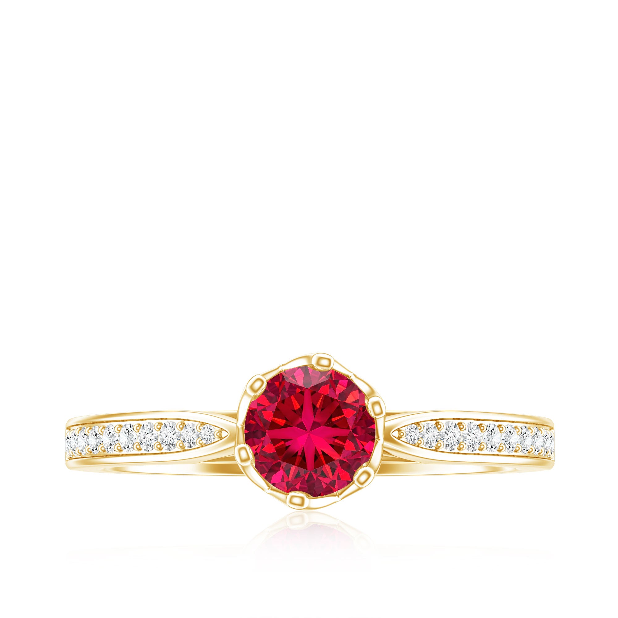 1 CT Round Shape Created Ruby Solitaire Engagement Ring with Diamond AAAA - Rosec Jewels