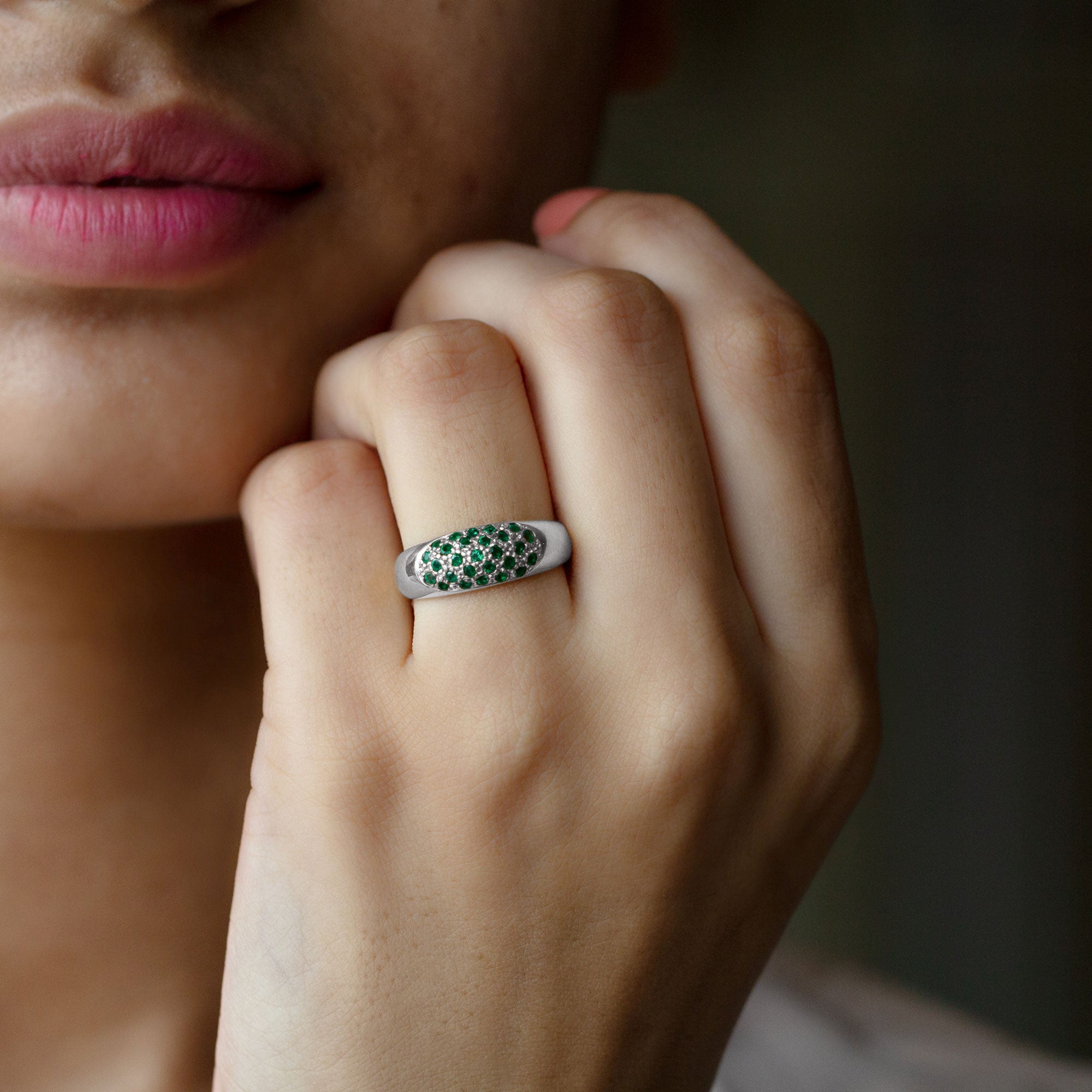 Natural Emerald Thick Band Ring with Certificate AAA - Rosec Jewels