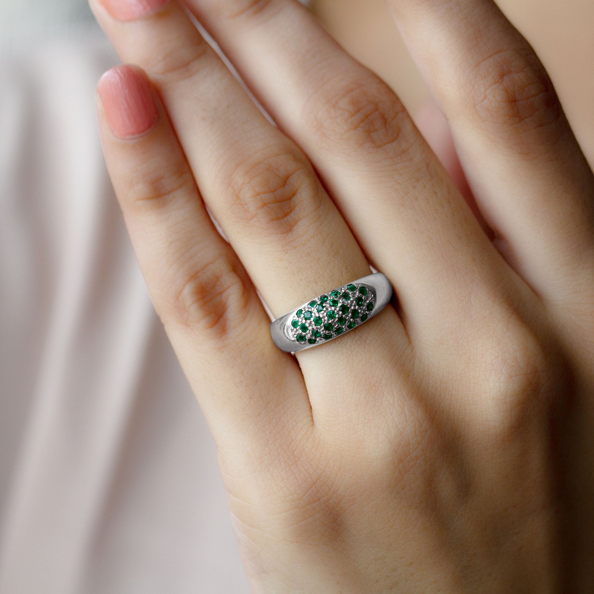 Natural Emerald Thick Band Ring with Certificate AAA - Rosec Jewels
