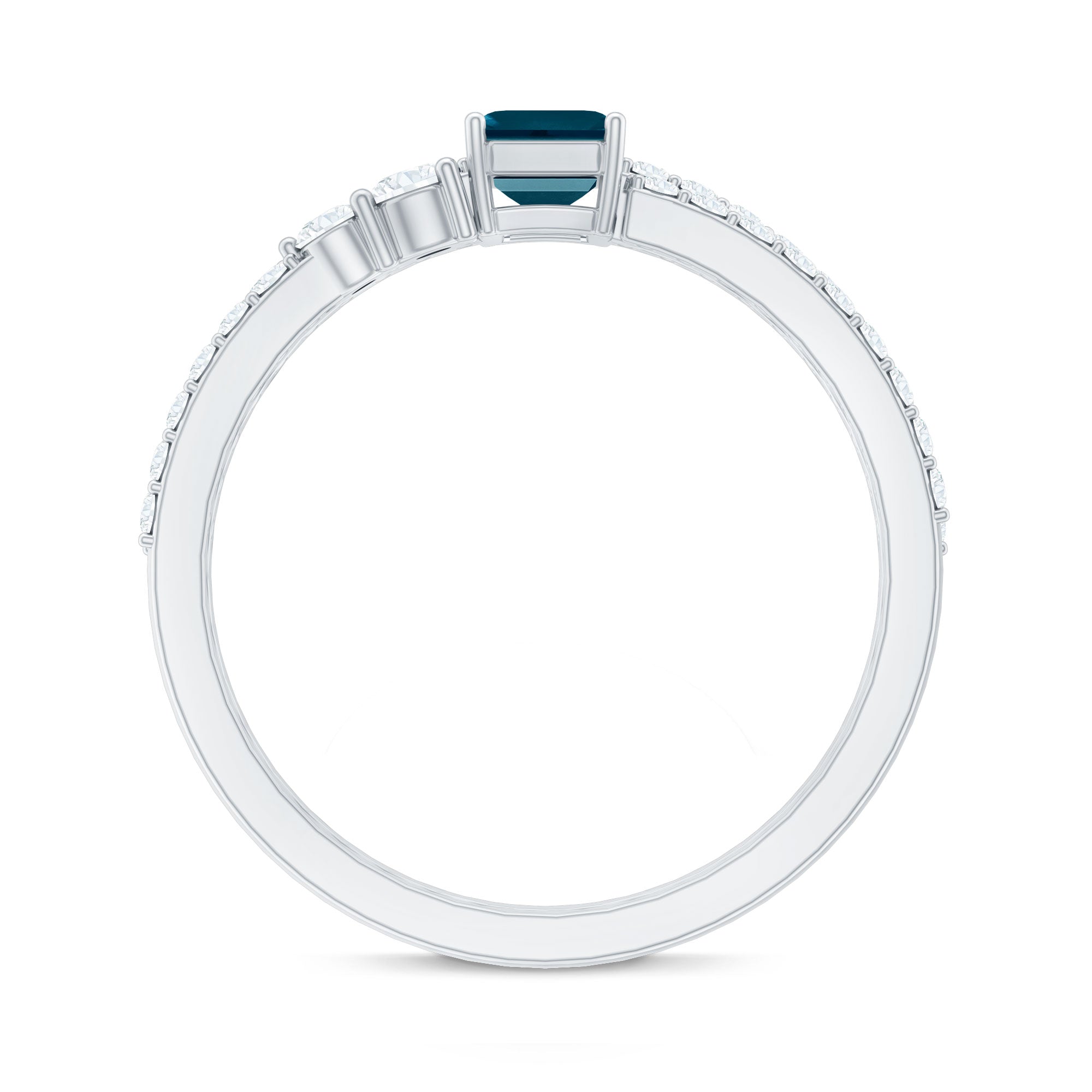 Rosec Jewels-4X6mm Emerald Cut London Blue Topaz Wedding Ring Set with Diamond