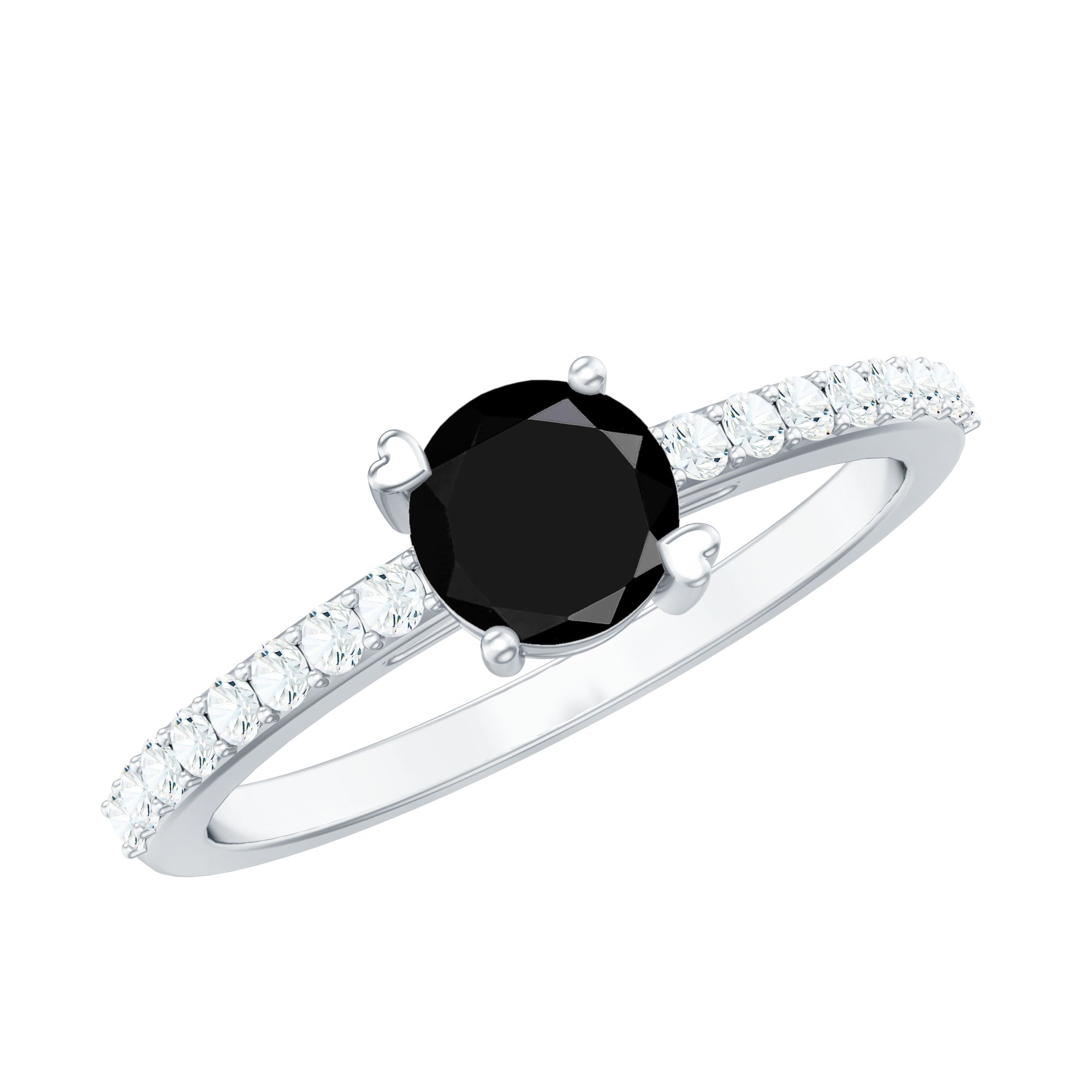 Black Diamond Solitaire Promise Ring with Moissanite Side Stones
