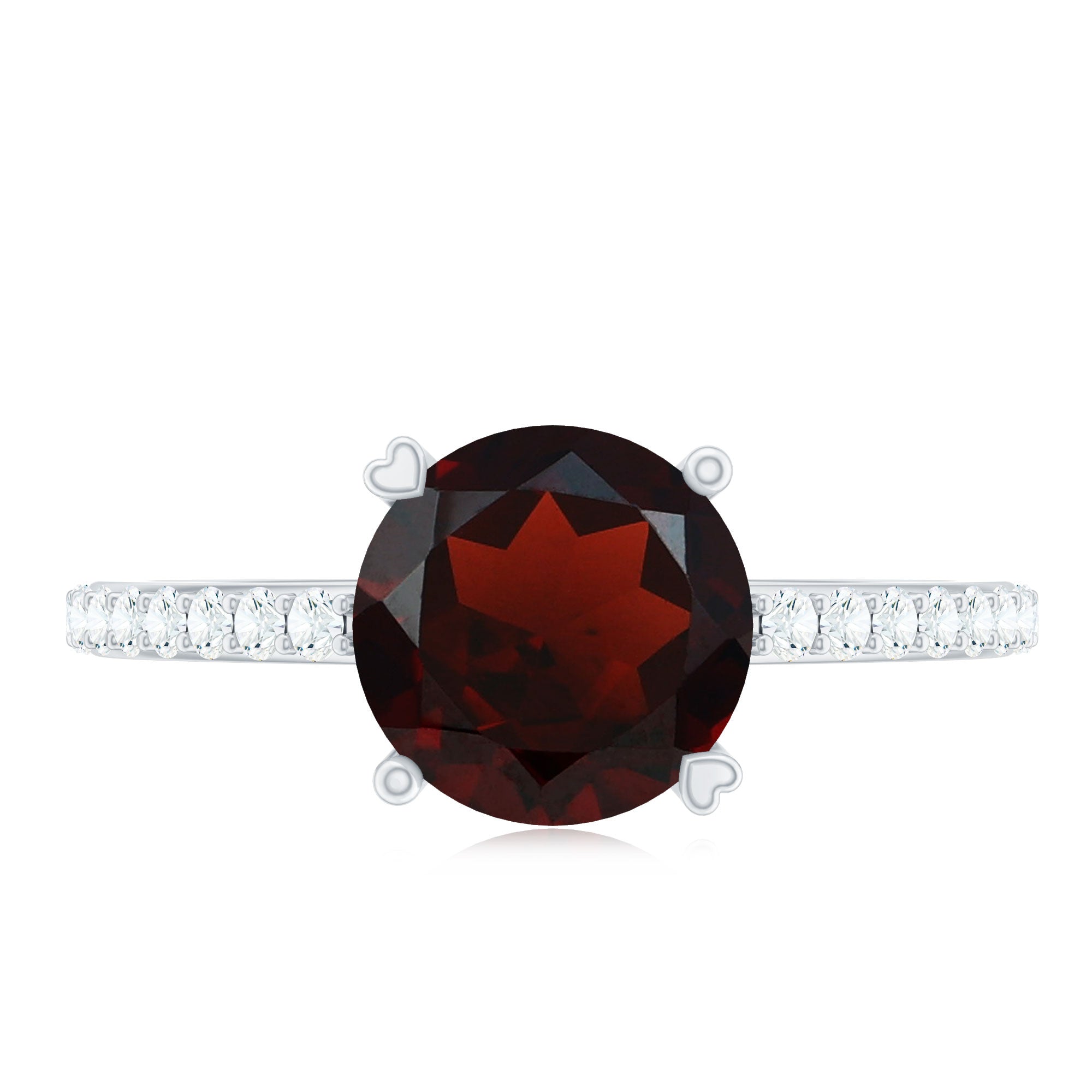 Certified Natural 8mm Garnet Big Engagement Ring with Diamond AAA - Rosec Jewels