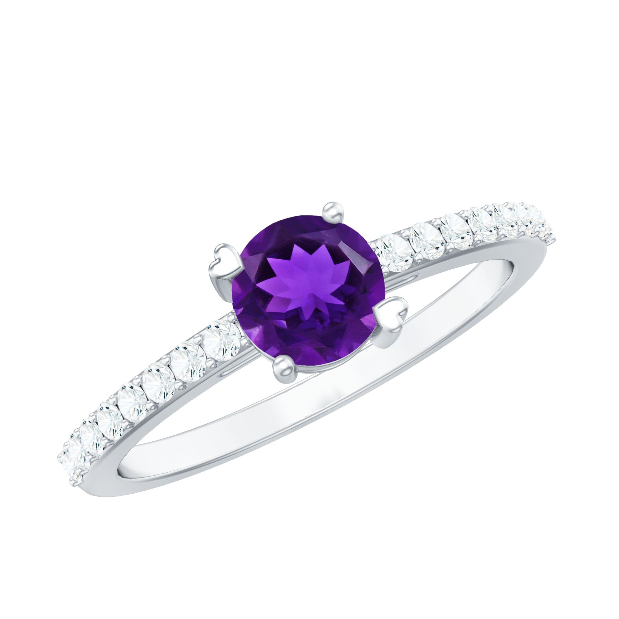 Rosec Jewels-Genuine Amethyst Promise Ring with Diamond for Women