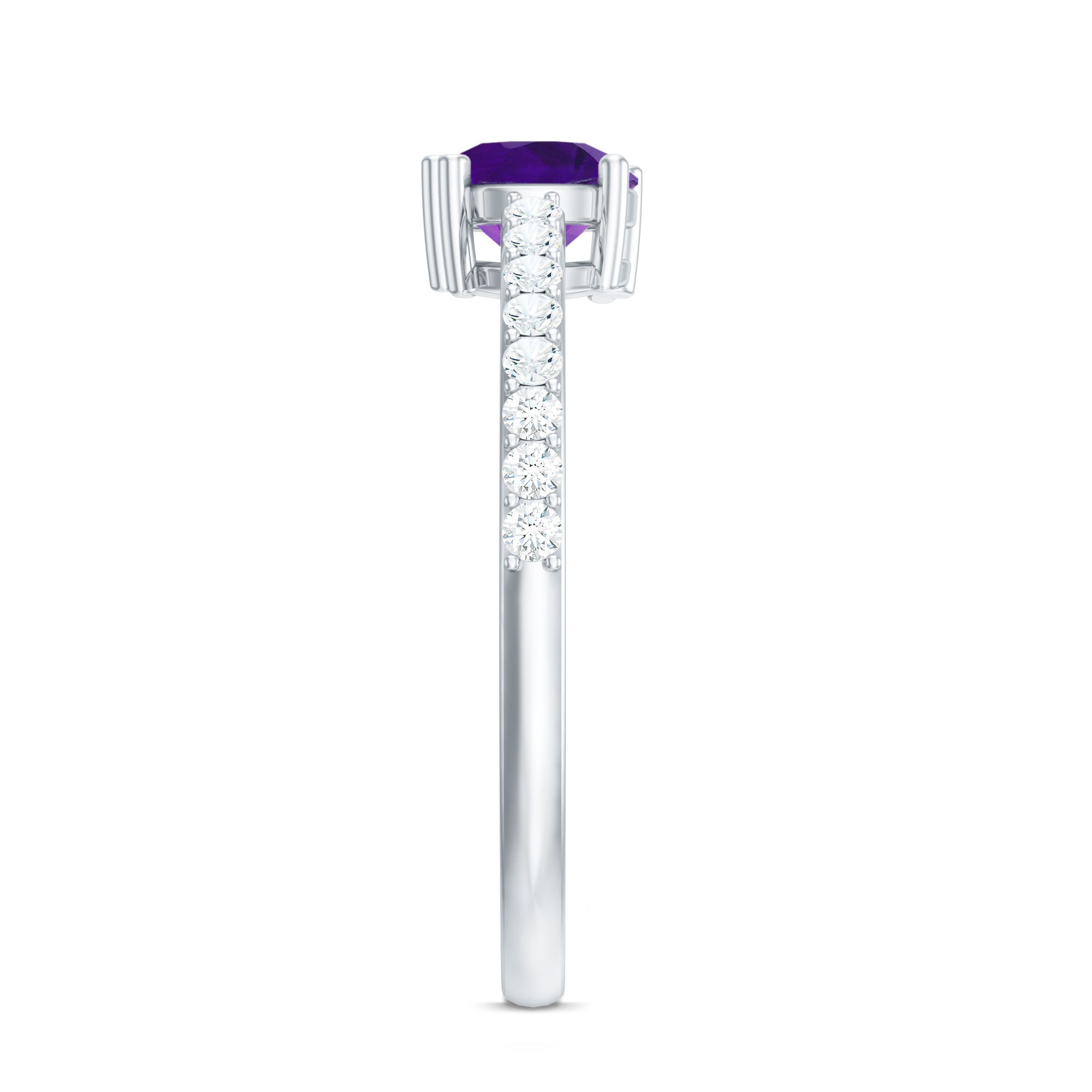 Rosec Jewels-Genuine Amethyst Promise Ring with Diamond for Women