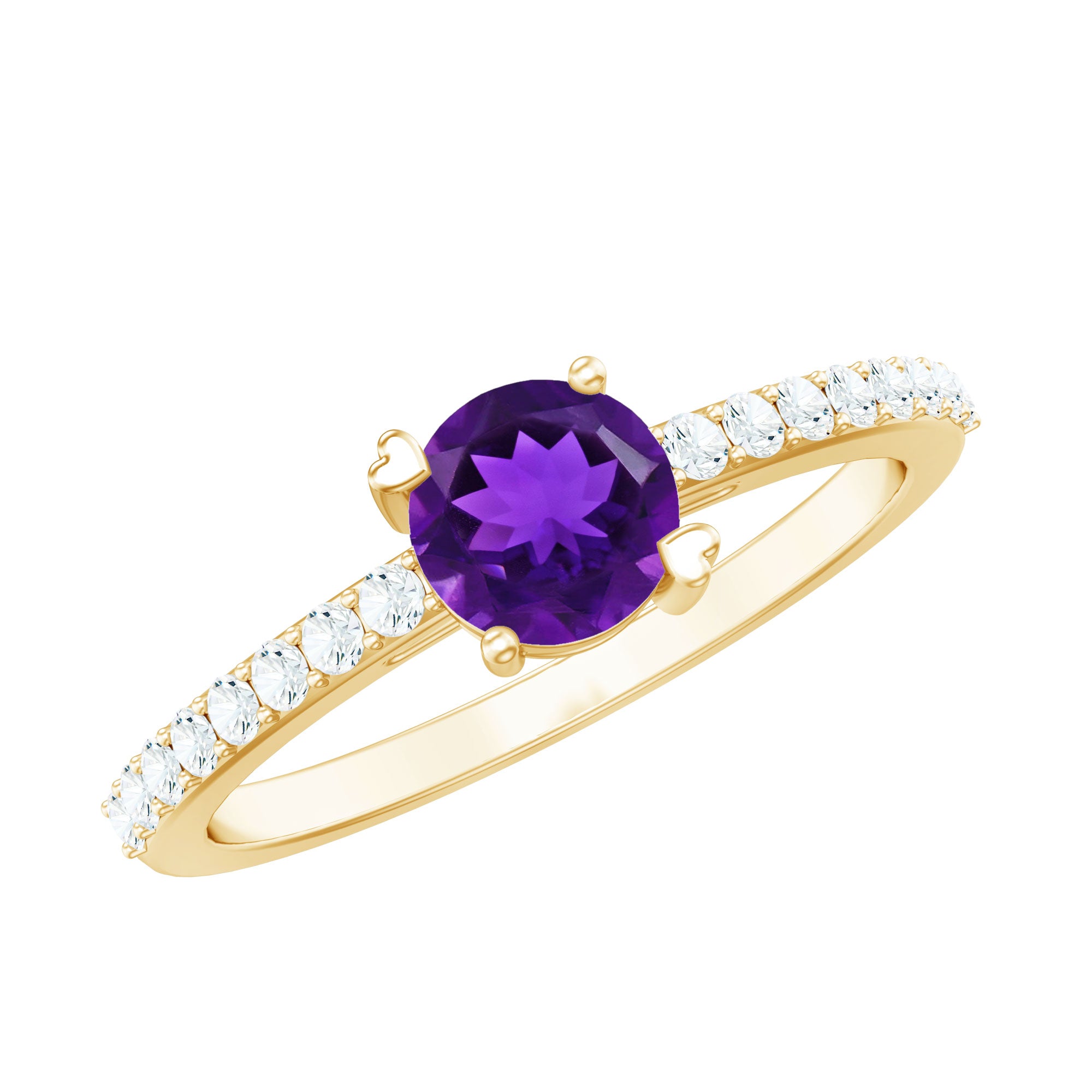 Genuine Amethyst Promise Ring with Diamond for Women AAA - Rosec Jewels