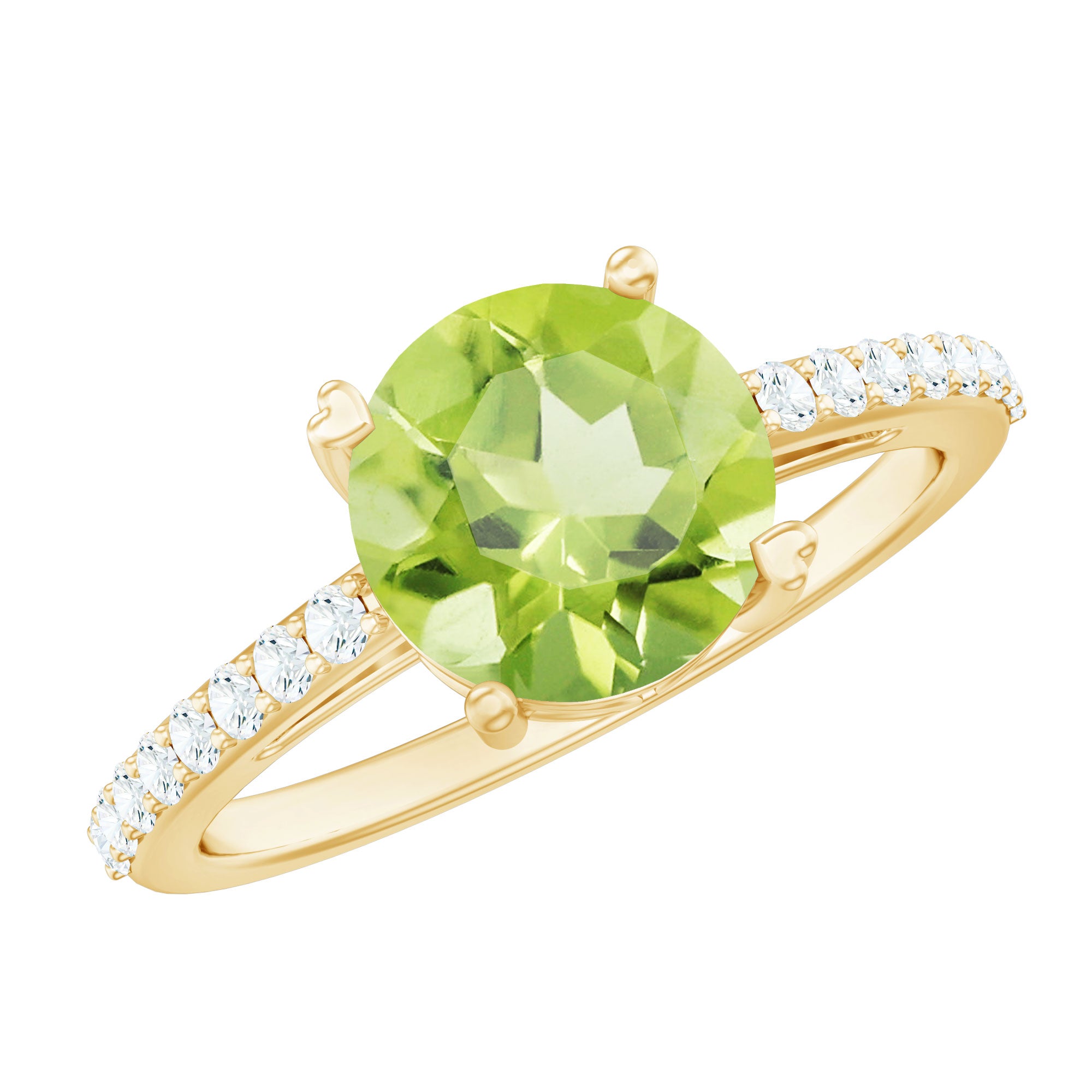 Natural 2 Carat Peridot Engagement Ring with Diamond AAA - Rosec Jewels