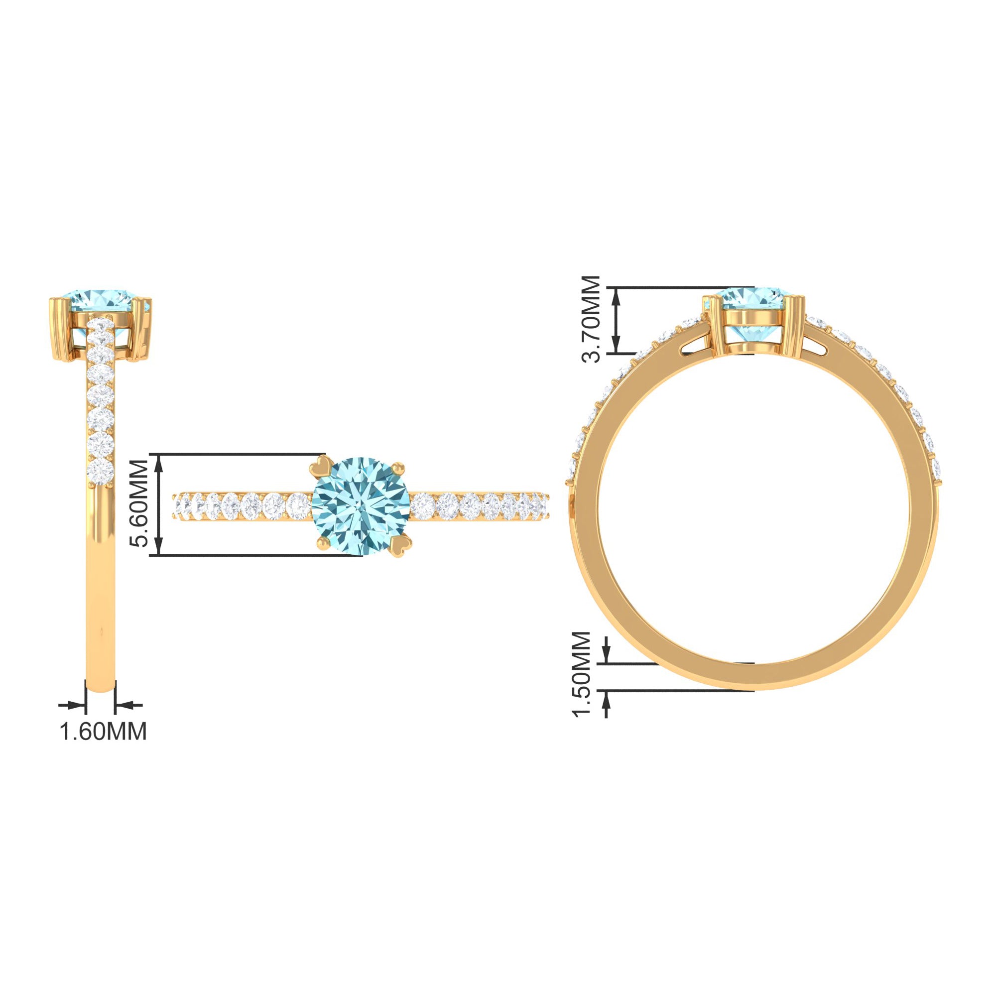 Designer Set Aquamarine Solitaire Engagement Ring with Diamond AAA - Rosec Jewels