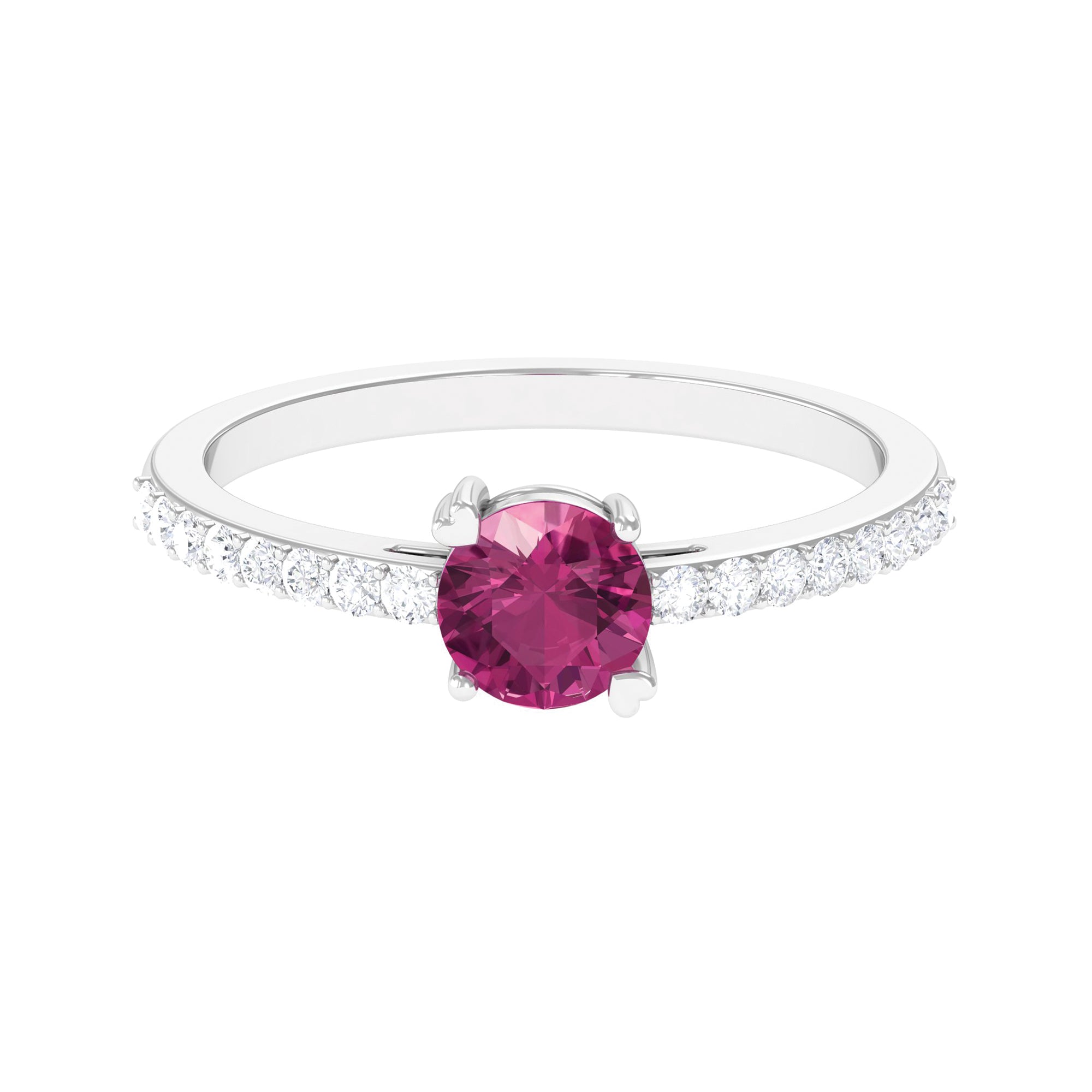 1 CT Real Pink Tourmaline Solitaire Promise Ring with Diamond Side Stones AAA - Rosec Jewels