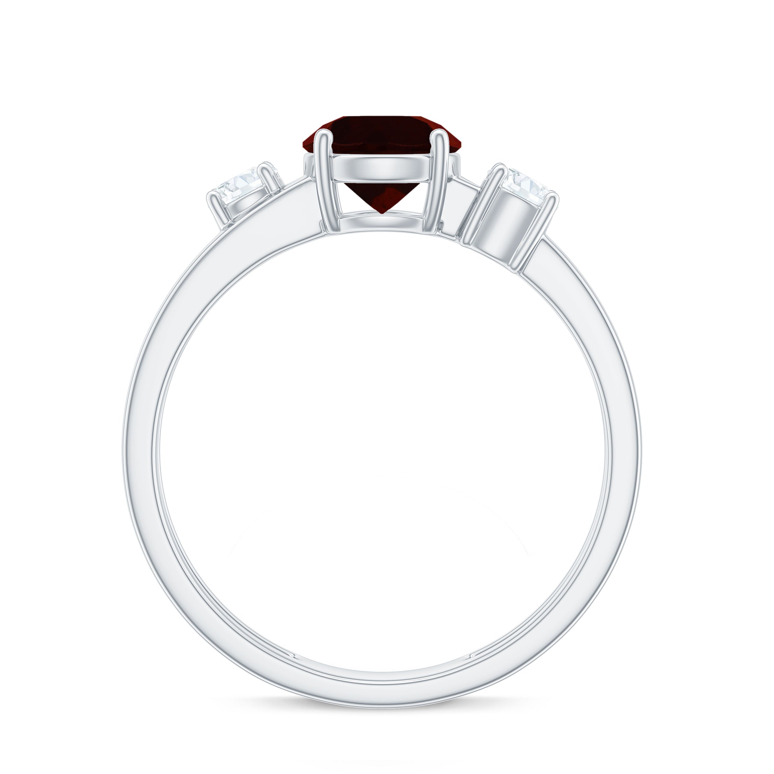 Genuine 8mm Garnet Diamond Double Band Engagement Ring AAA - Rosec Jewels