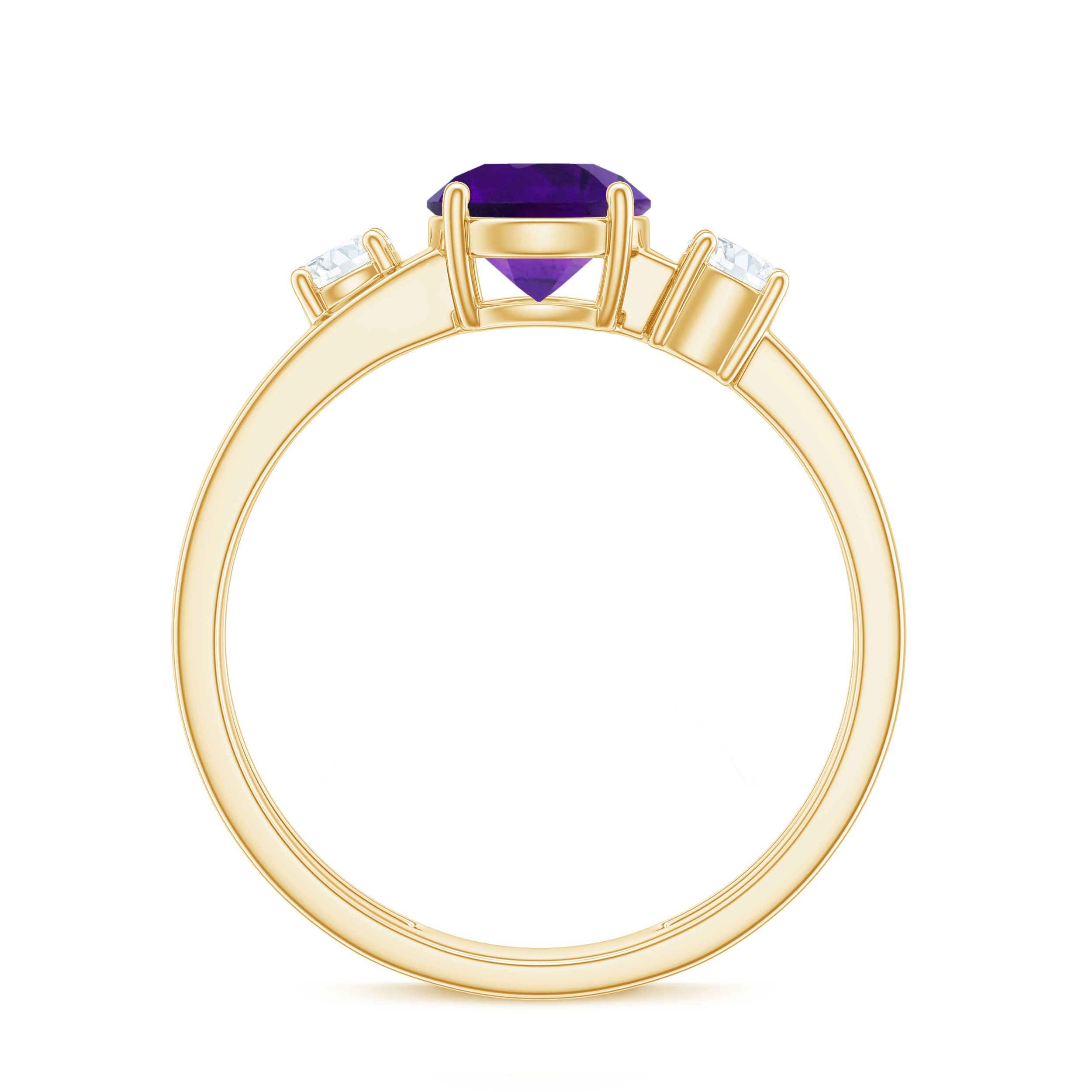 Natural 1.2 Carat Amethyst Double Band Engagement Ring with Diamond AAA - Rosec Jewels