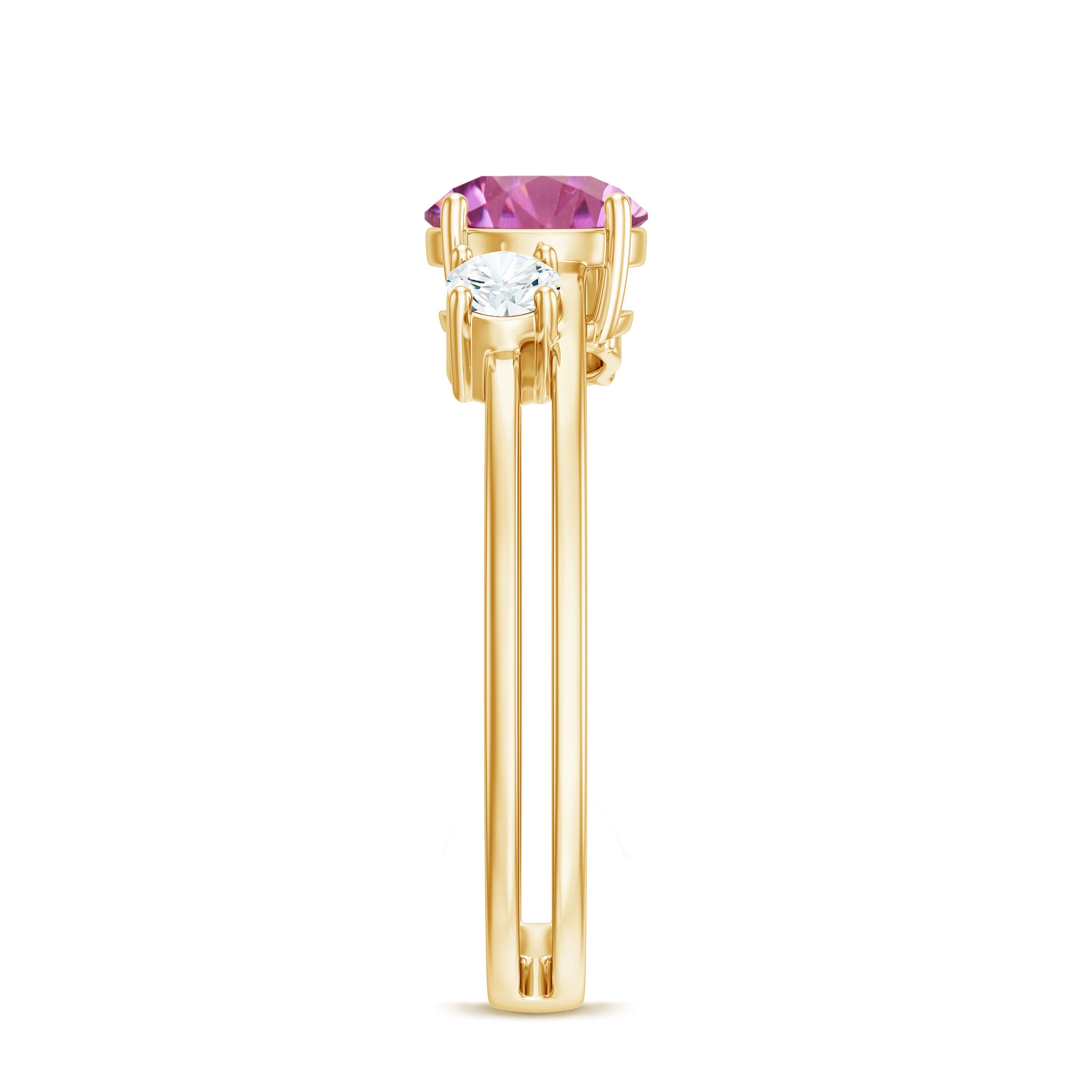 1 CT Genuine Pink Tourmaline Solitaire Double Band Ring with Diamond AAA - Rosec Jewels