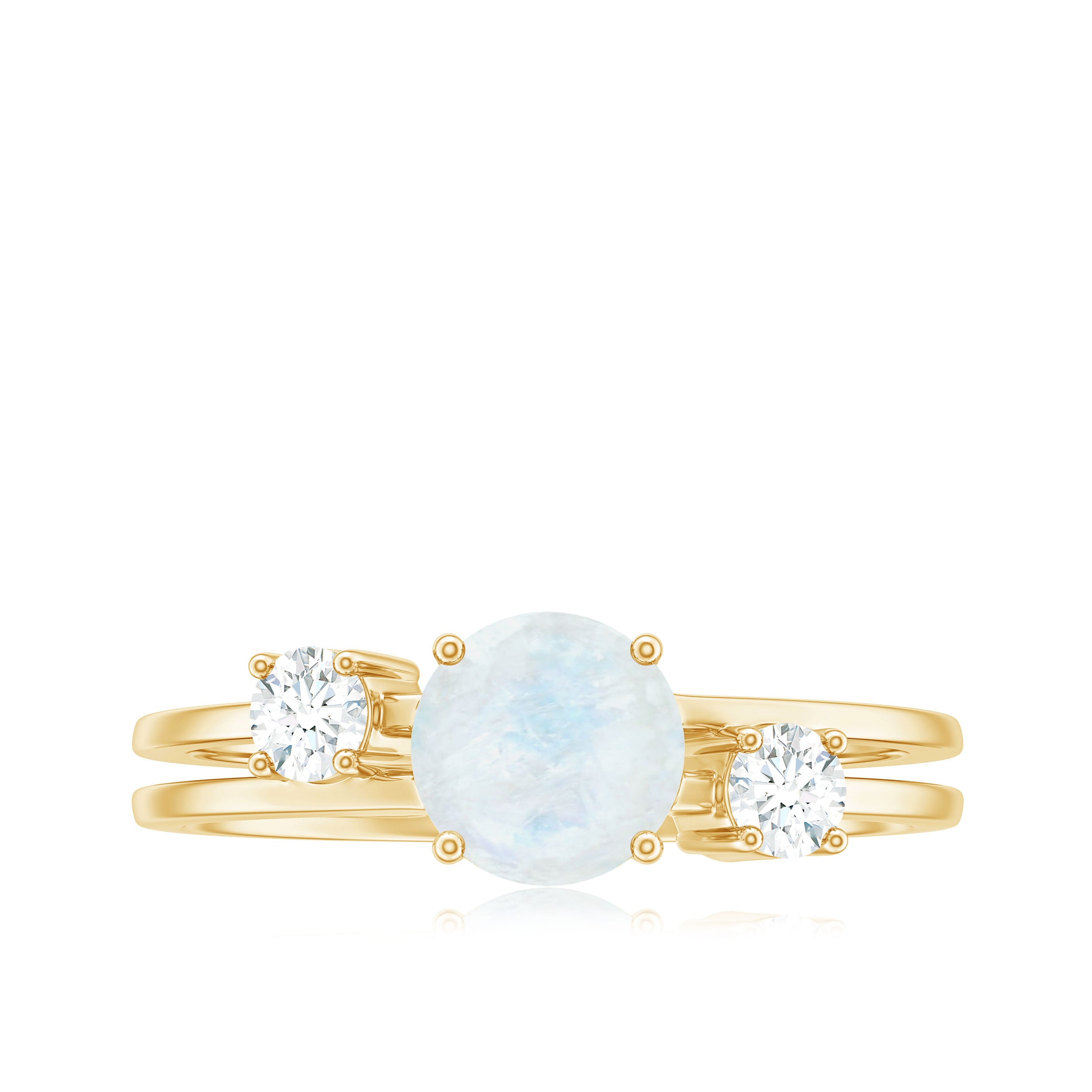 1/2 CT Moonstone Solitaire Double Band Ring with Diamond AAA - Rosec Jewels