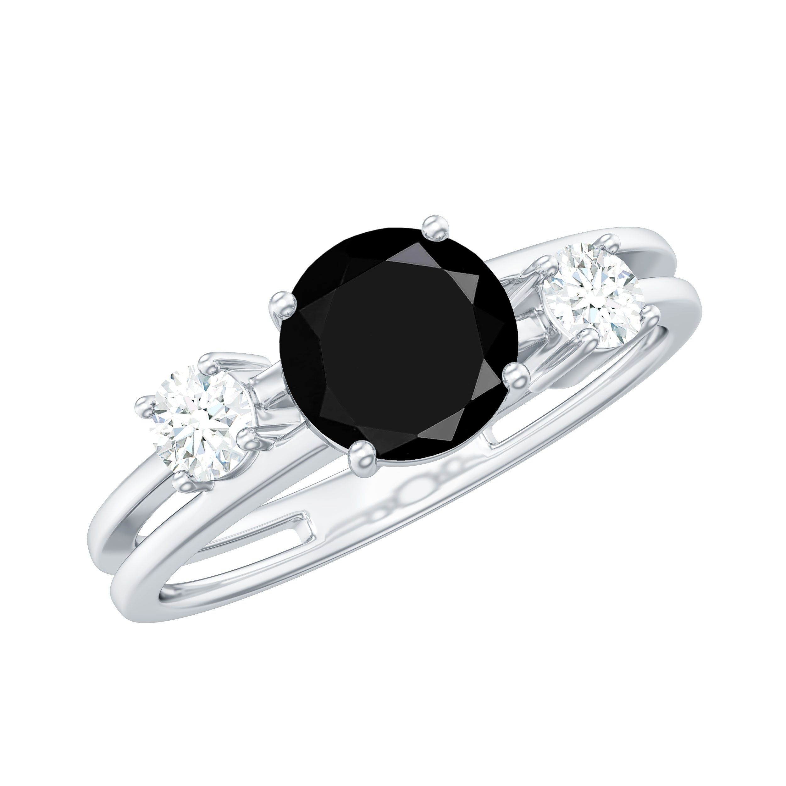Real Black Onyx and Diamond Double Band Engagement Ring AAA - Rosec Jewels