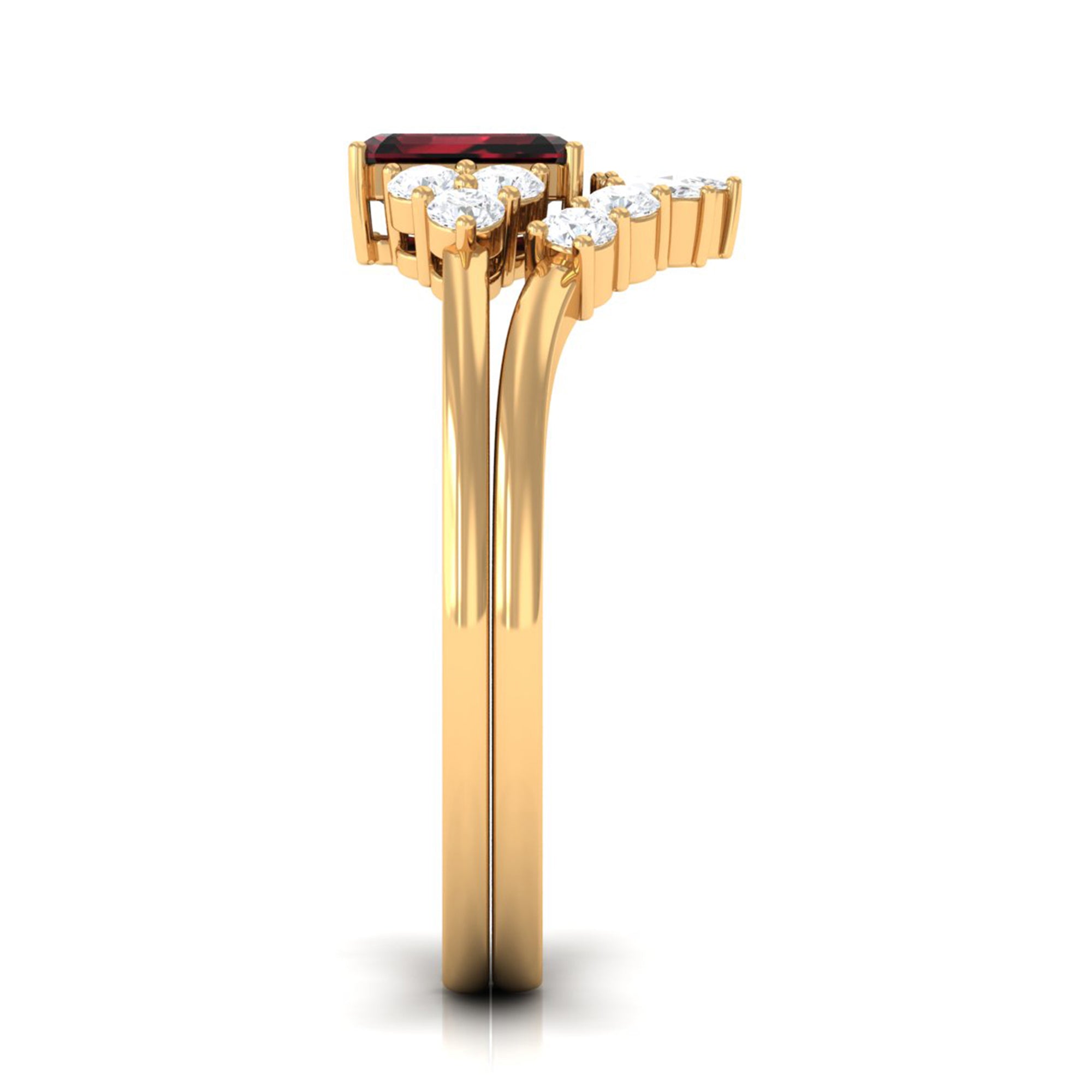 Genuine Garnet Diamond Emerald Cut Engagement Wedding Ring Set of 2 AAA - Rosec Jewels