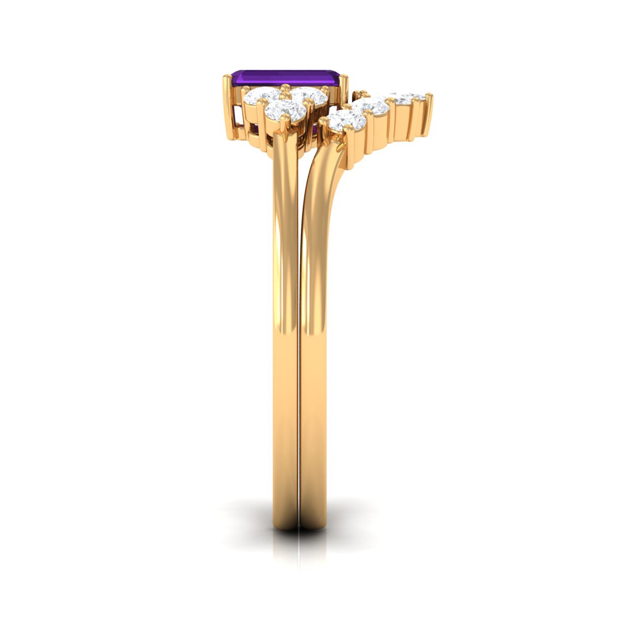 1.4 Carat Amethyst Emerald Cut Engagement Ring with Diamond Wedding Band AAA - Rosec Jewels