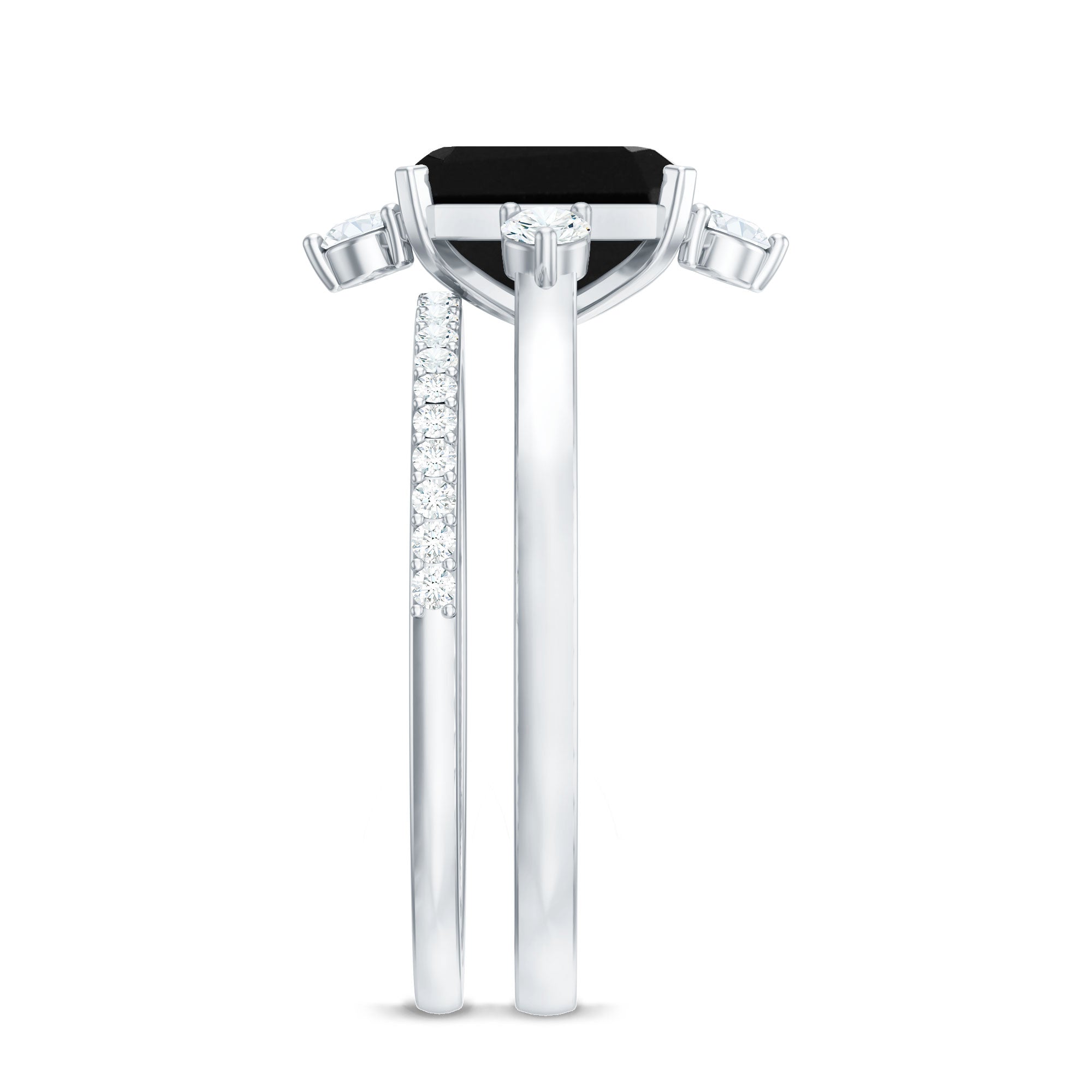 Certified 2 Carat Emerald Cut Lab Grown Black and White Diamond Engagement Ring with Enhancer AAAA ( Synthetic ) - Rosec Jewels