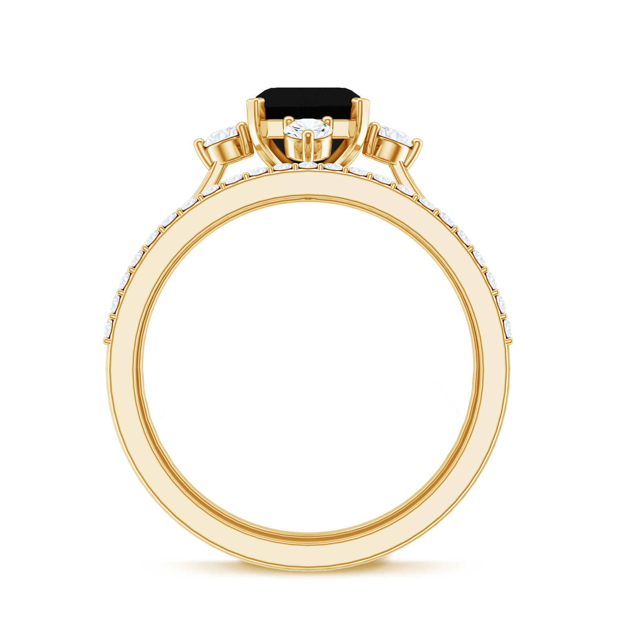Certified 2 Carat Emerald Cut Lab Grown Black and White Diamond Engagement Ring with Enhancer AAAA ( Synthetic ) - Rosec Jewels