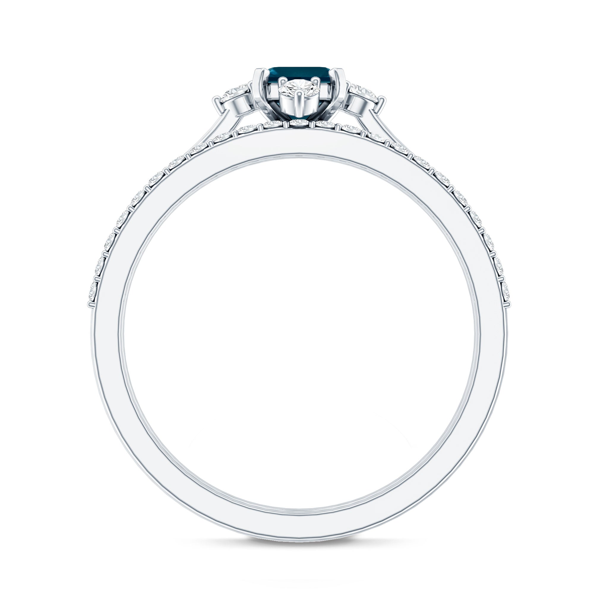 4X6mm Emerald Cut London Blue Topaz Wedding Ring Set with Diamond Band AAA - Rosec Jewels