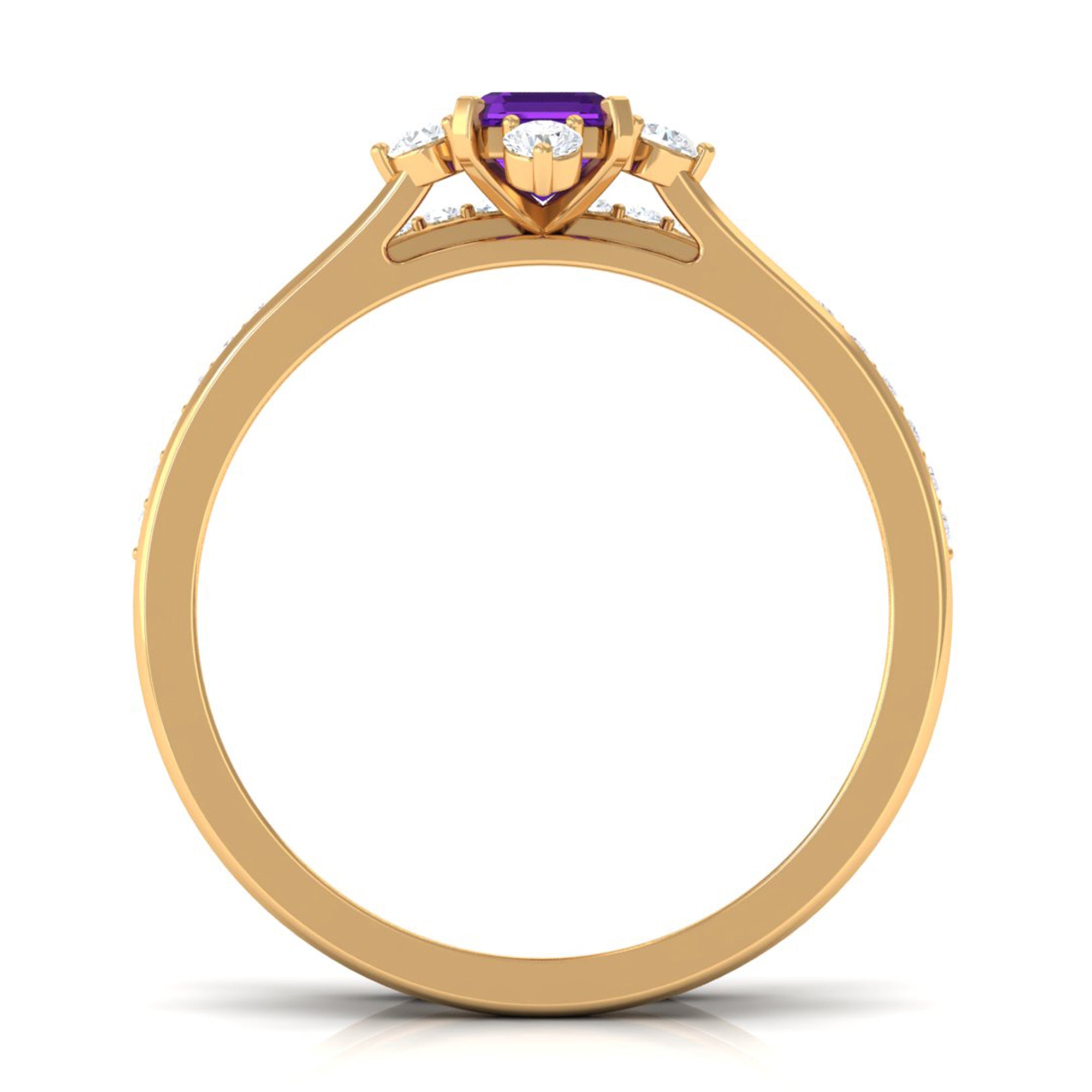 Rosec Jewels-Real 1.4 Carat Amethyst Emerald Cut Engagement Wedding Ring Set with Diamond