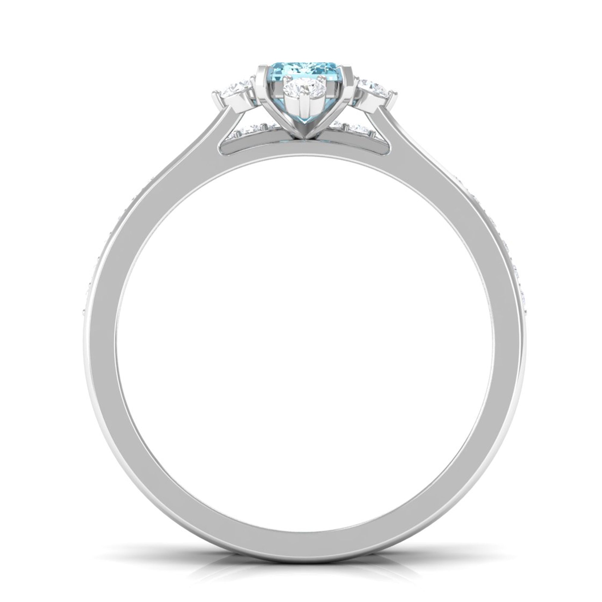 Emerald Cut Genuine Aquamarine and Diamond Designer Engagement Ring Set AAA - Rosec Jewels