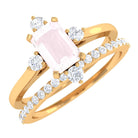 1.25 CT Real Rose Quartz and Diamond Ring Set Rose Quartz - ( AAA ) - Quality - Rosec Jewels
