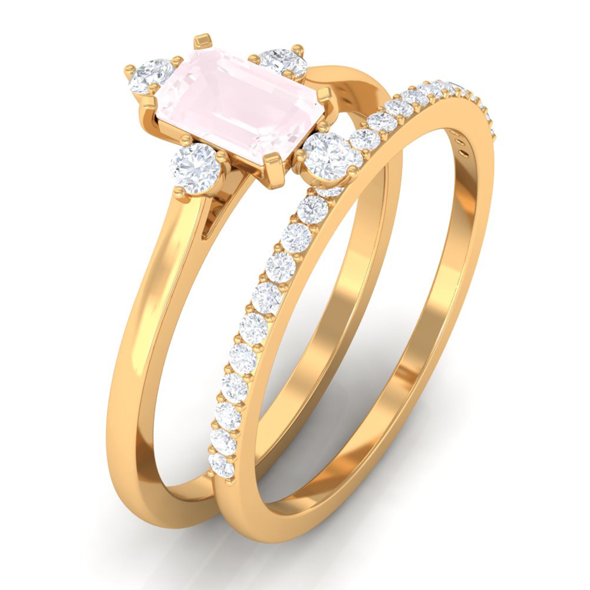 1.25 CT Real Rose Quartz and Diamond Ring Set Rose Quartz - ( AAA ) - Quality - Rosec Jewels