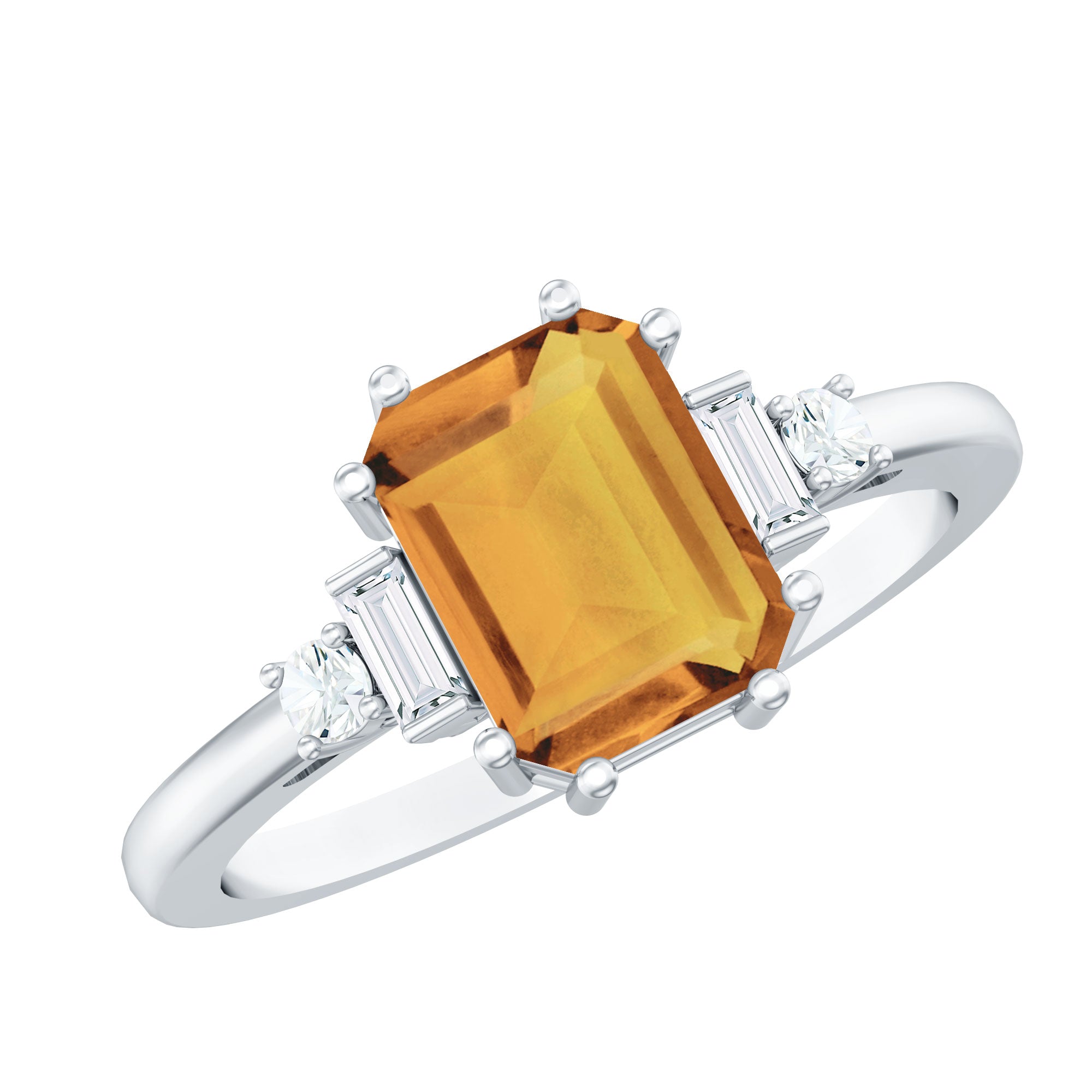 Certified Natural Citrine Emerald Cut Engagement Ring with Diamond AAA - Rosec Jewels