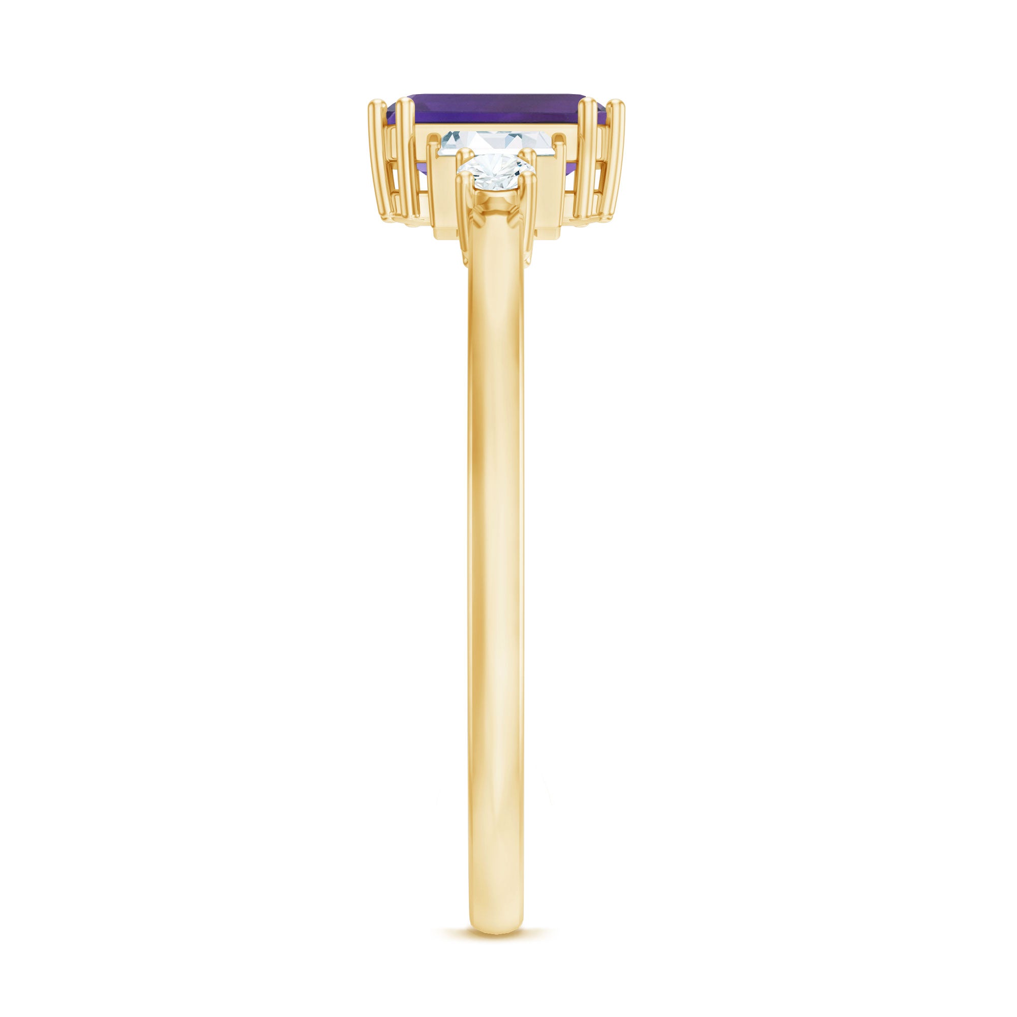 1.4 Carat Amethyst Emerald Cut Engagement Ring with Diamond AAA - Rosec Jewels