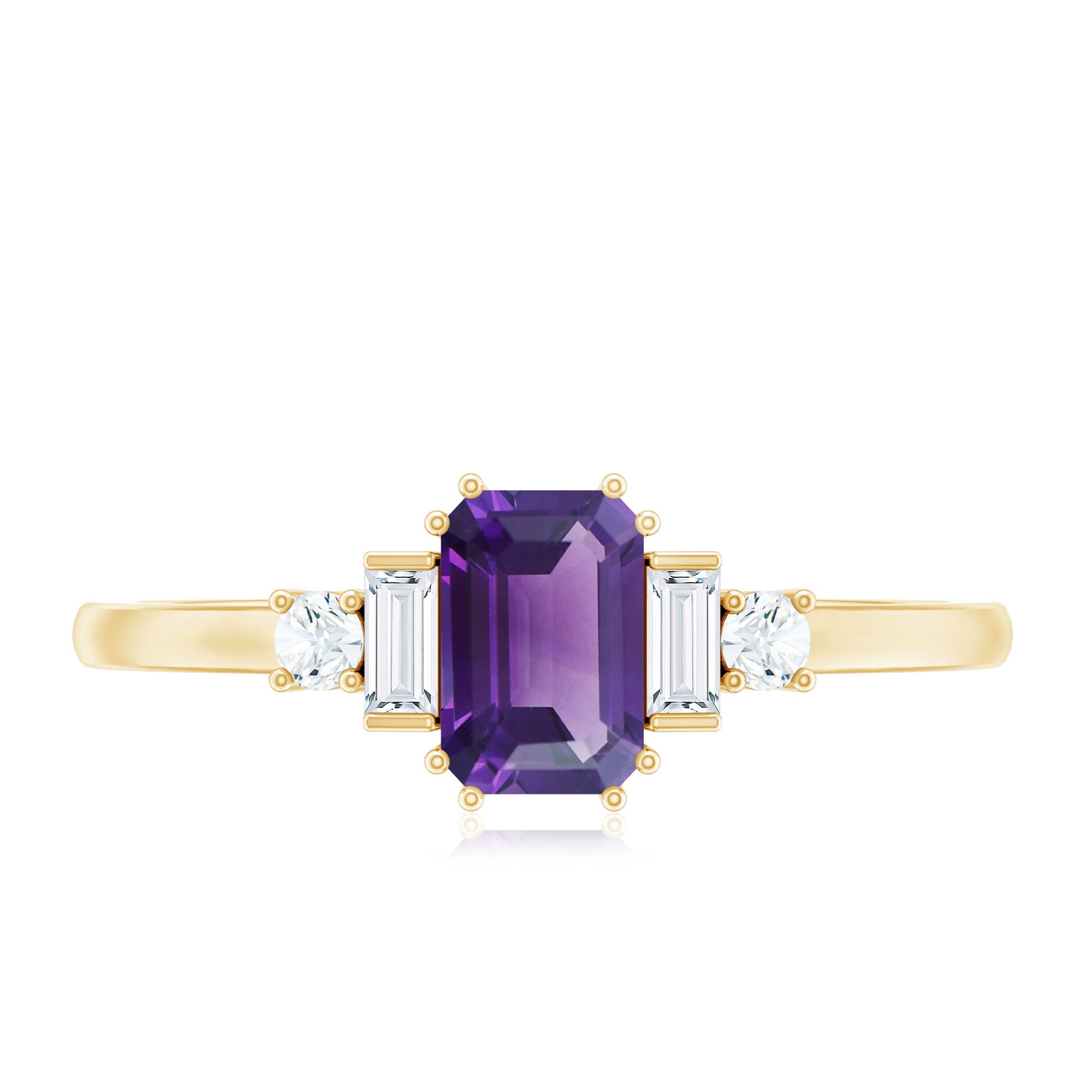 1.4 Carat Amethyst Emerald Cut Engagement Ring with Diamond AAA - Rosec Jewels
