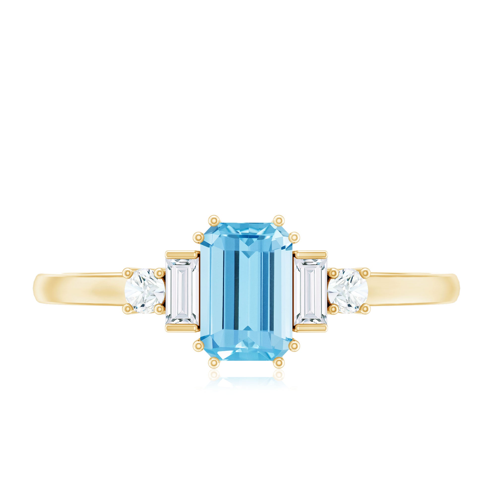 Rosec Jewels-Real 0.6 Carat Aquamarine Emerald Cut Engagement Ring with Diamond