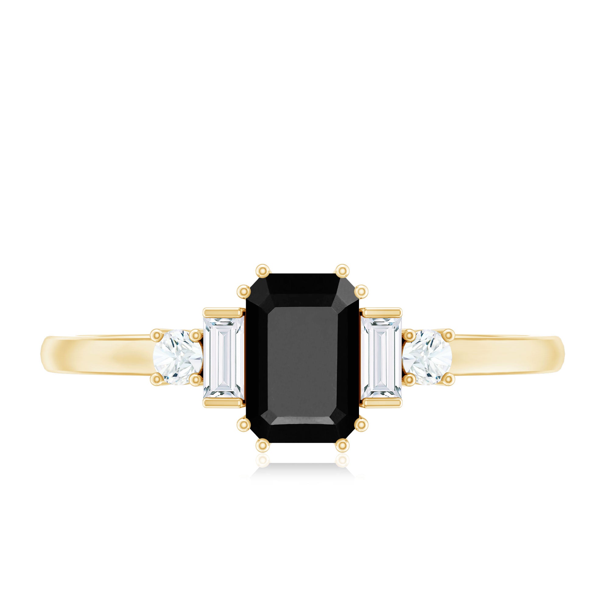Rosec Jewels-Emerald Cut Black Onyx Engagement Ring with Diamonds