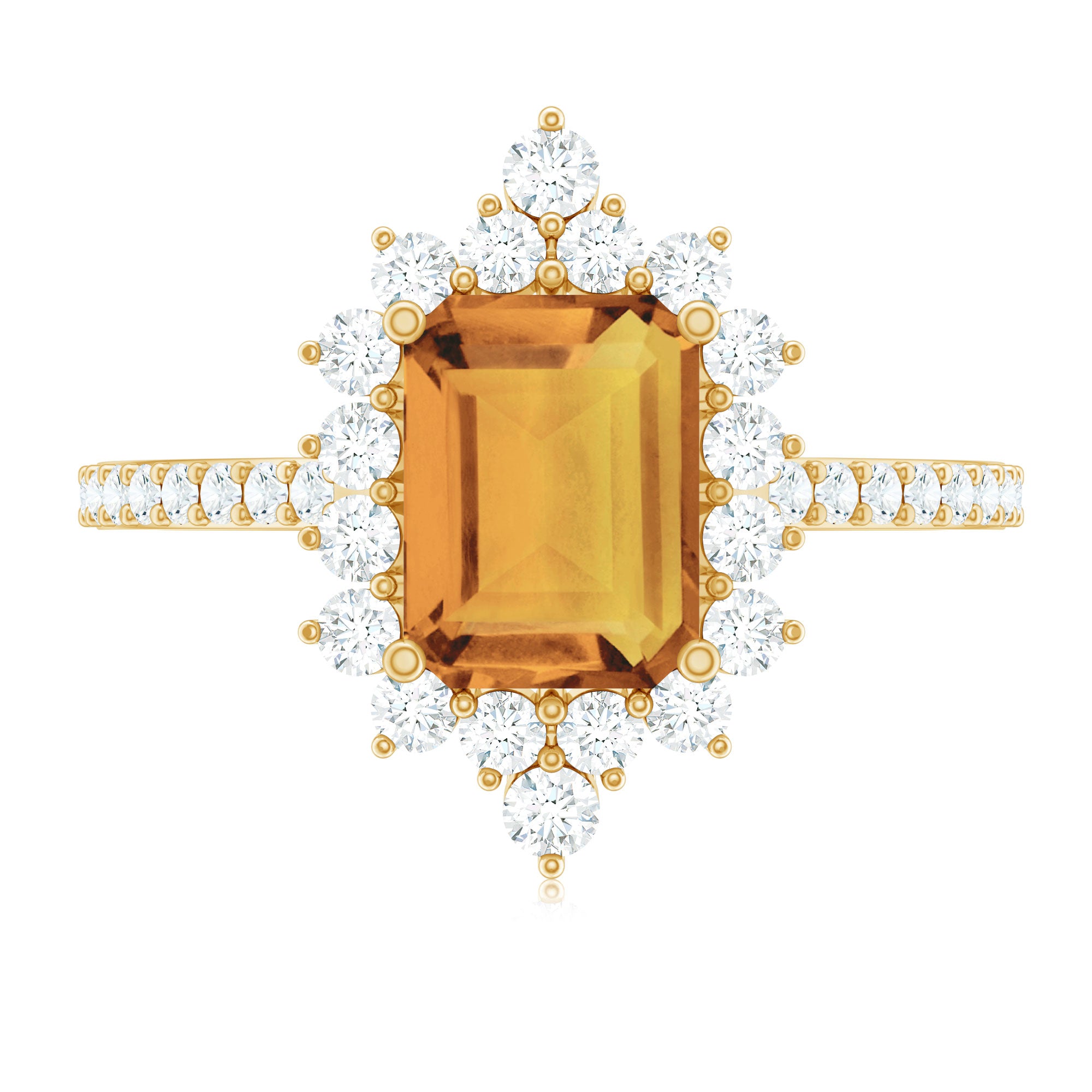 Vintage Looking Citrine Emerald Cut Engagement Ring with Halo AAA - Rosec Jewels