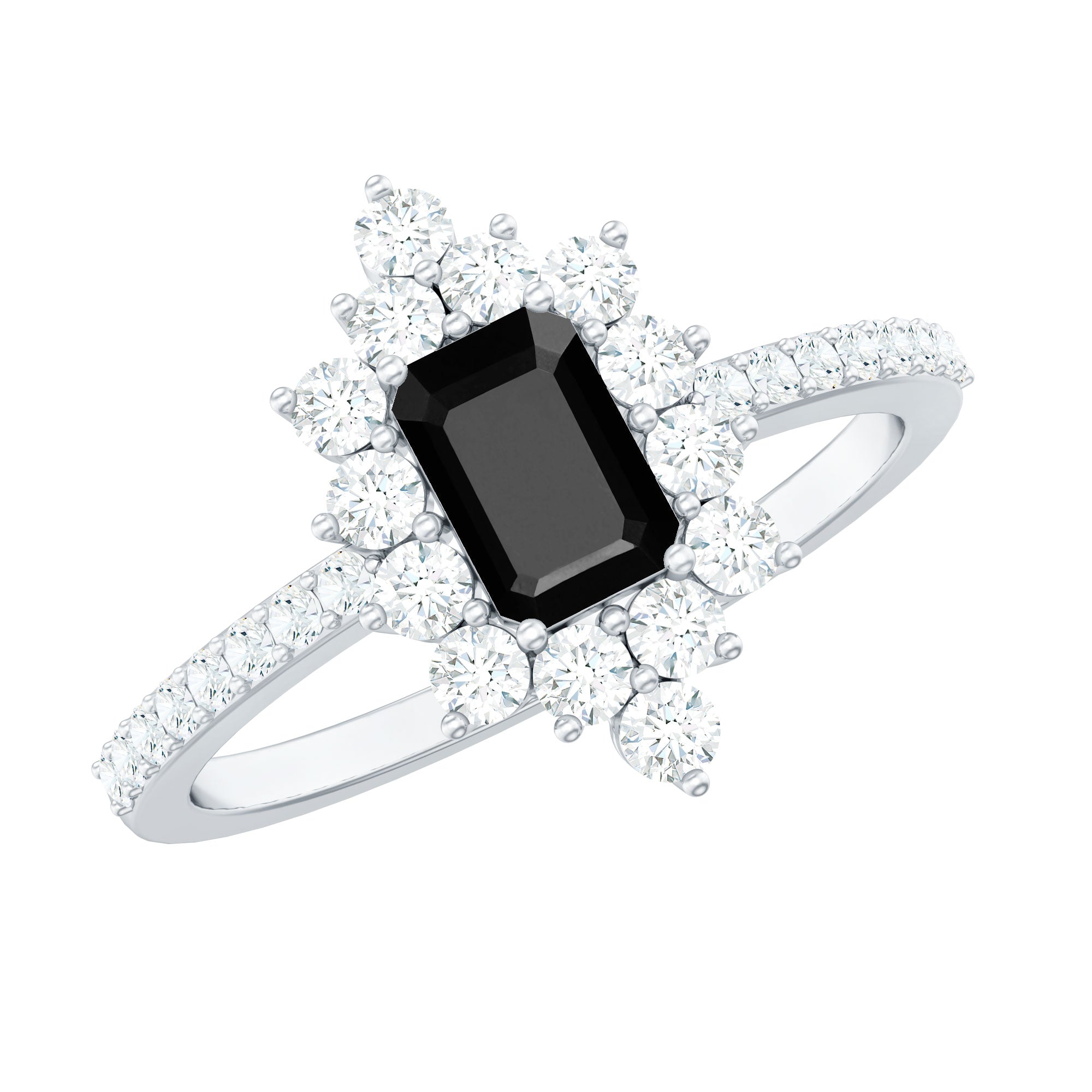 Vintage Inspired Black Onyx Engagement Ring with Diamond Halo