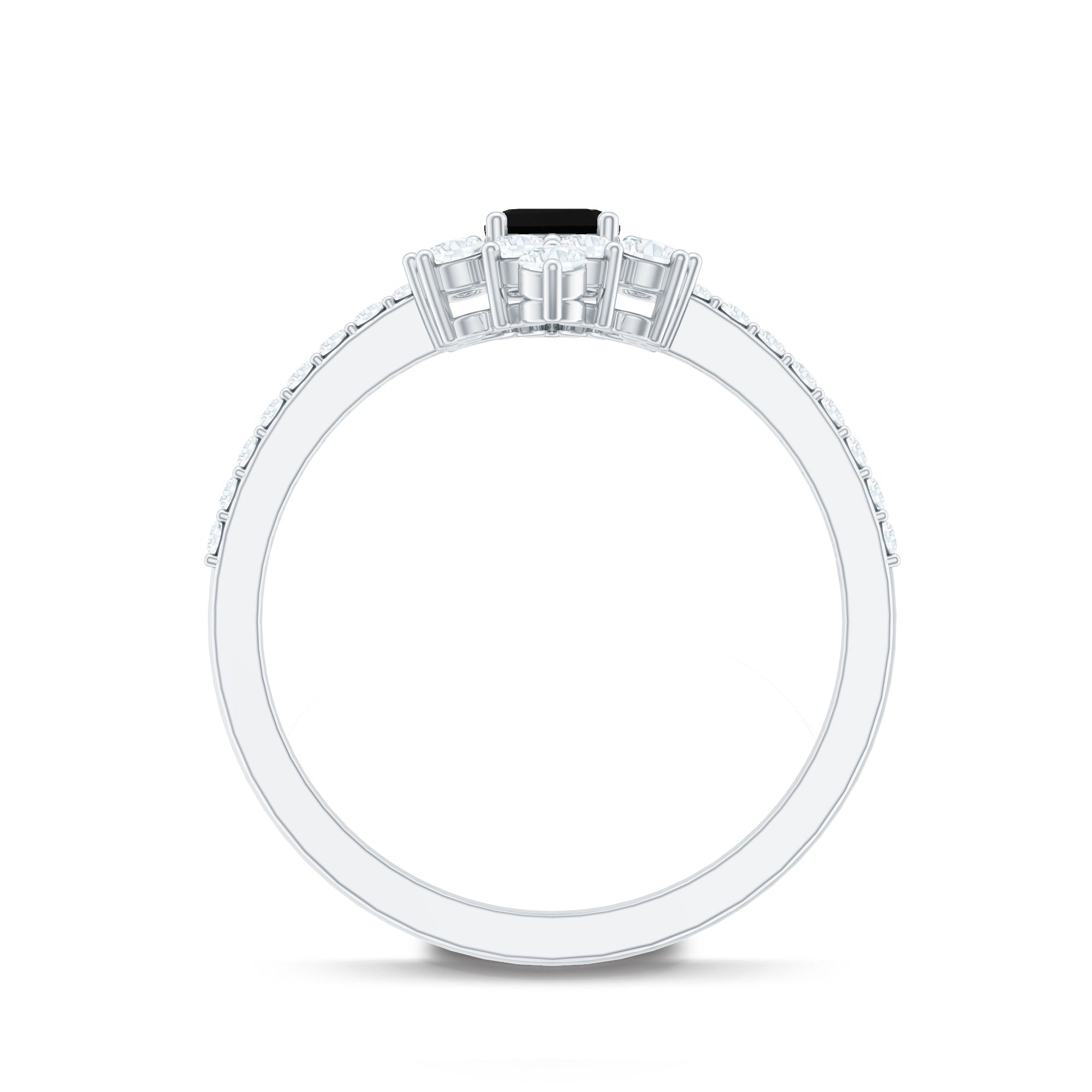 Vintage Inspired Black Onyx Engagement Ring with Diamond Halo AAA - Rosec Jewels