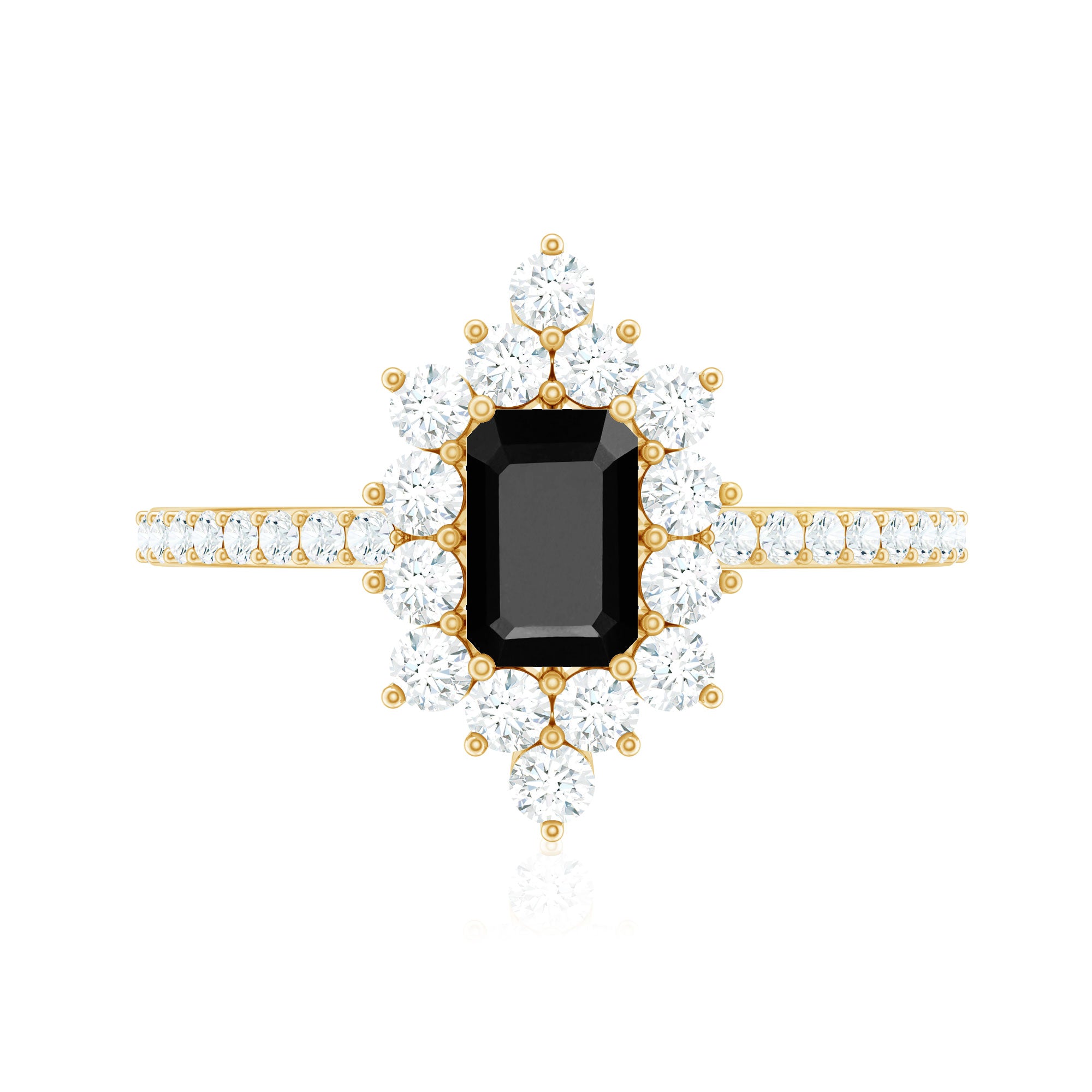 Vintage Inspired Black Onyx Engagement Ring with Diamond Halo AAA - Rosec Jewels