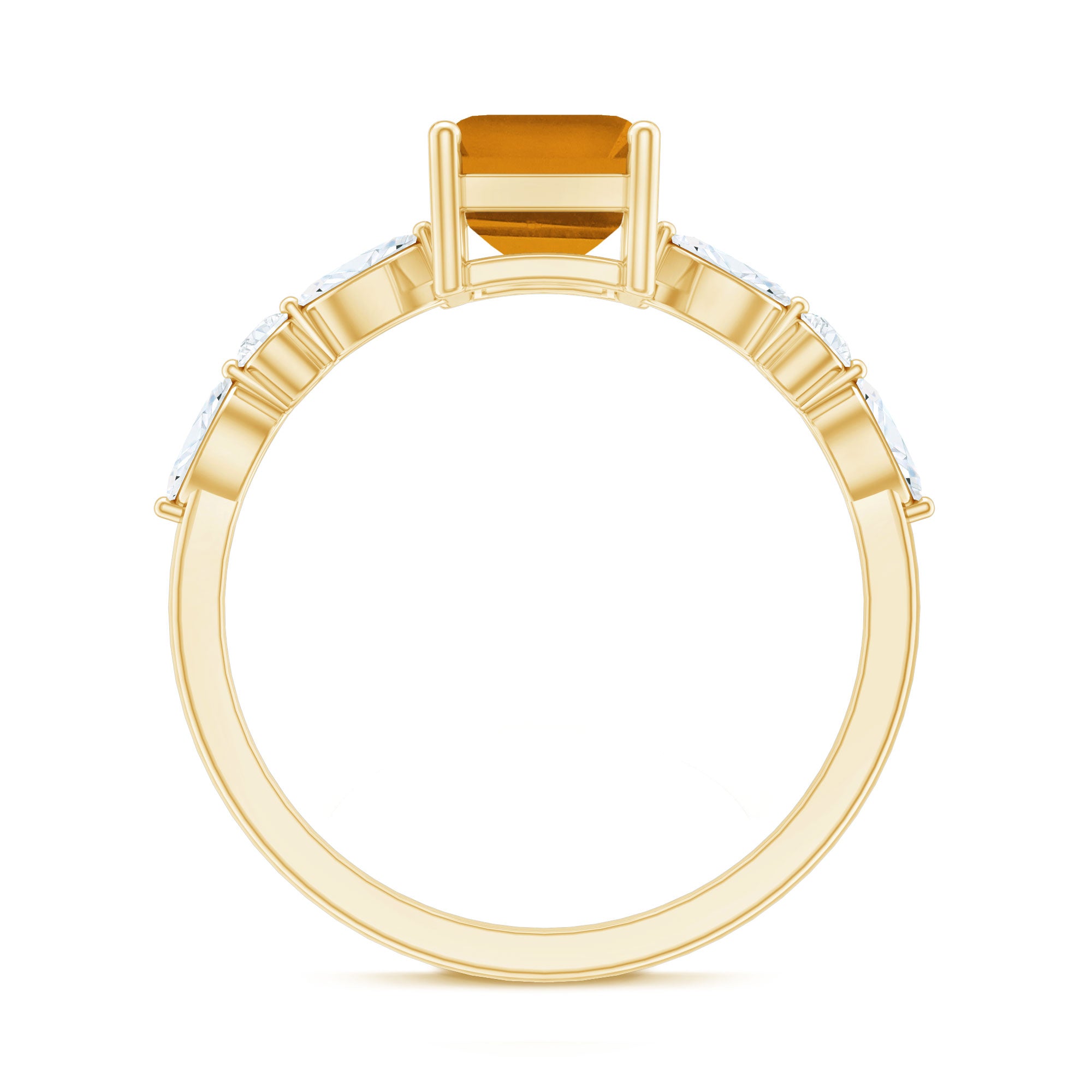 Certified Real Citrine Emerald Cut Engagement Ring with Diamond AAA - Rosec Jewels