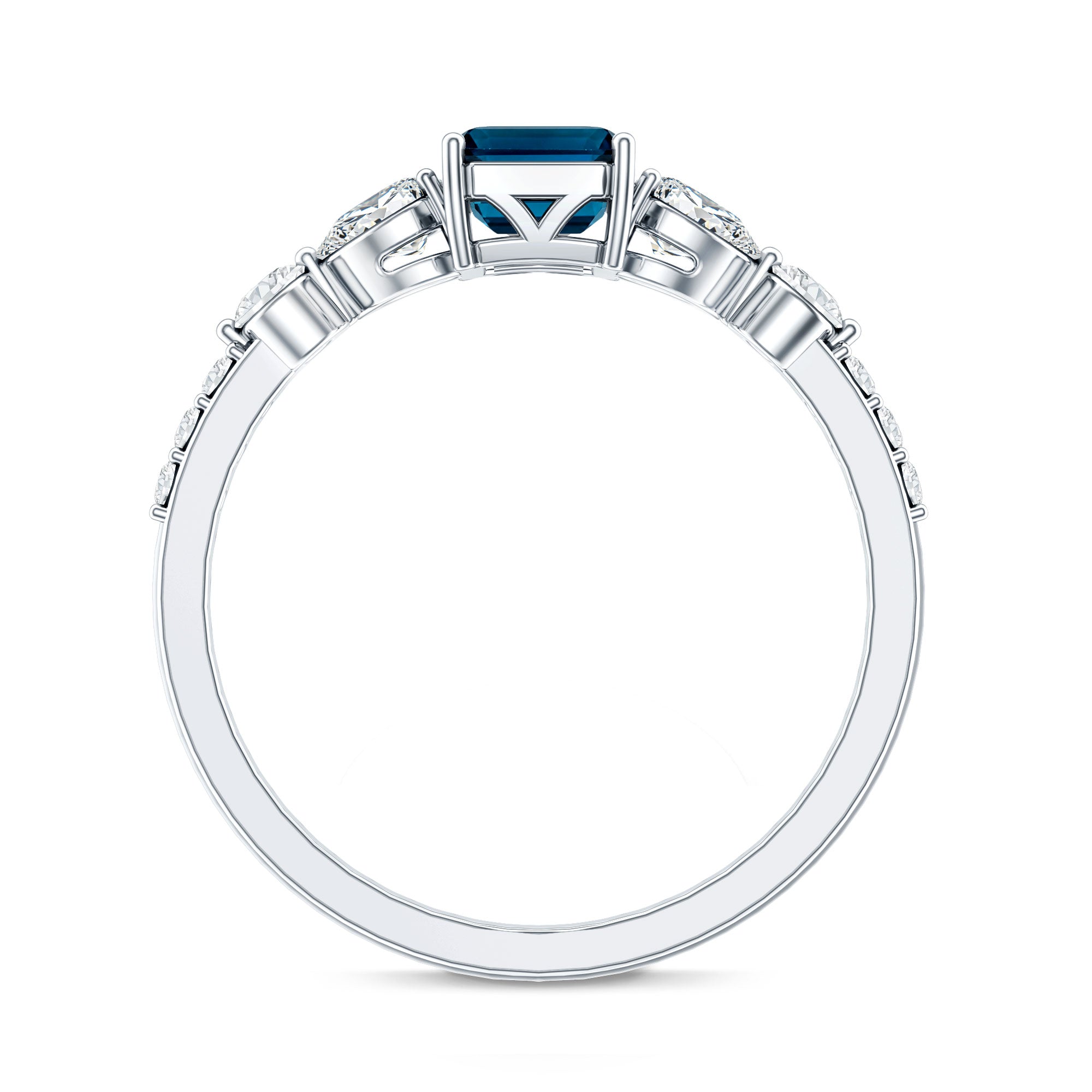 Genuine 2.2 Carat Emerald Cut London Blue Topaz Engagement Ring with Diamond AAA - Rosec Jewels