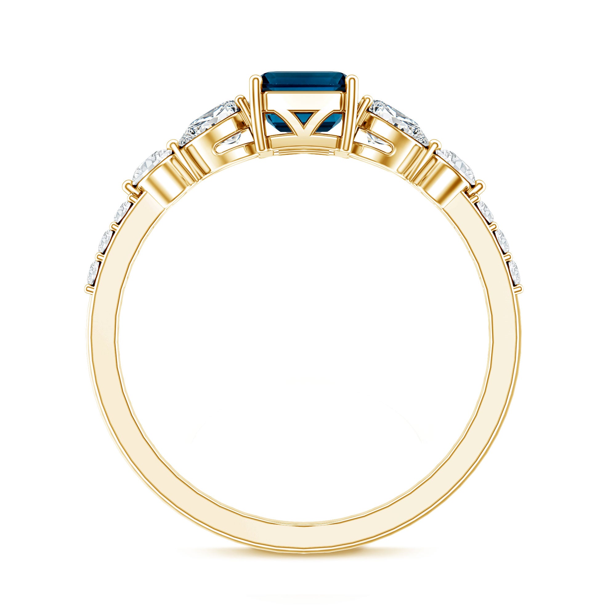 Genuine 2.2 Carat Emerald Cut London Blue Topaz Engagement Ring with Diamond AAA - Rosec Jewels