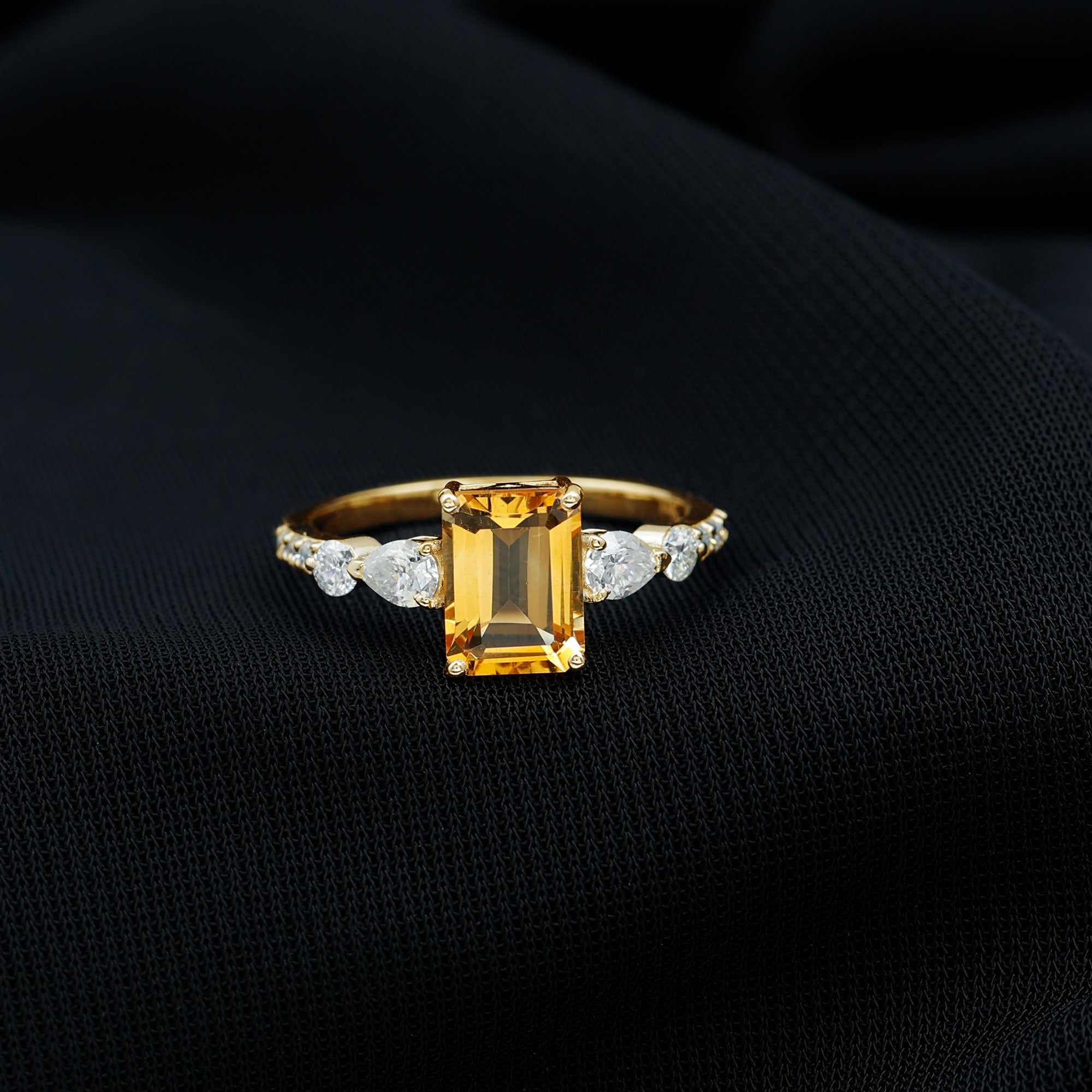 1.8 Carat Genuine Citrine Emerald Cut Engagement Ring with Moissanite Side Stones AAA - Rosec Jewels