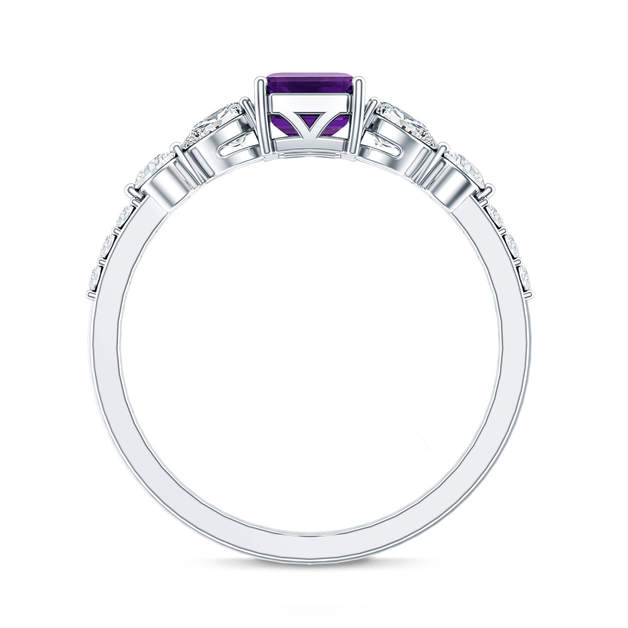 Real 1.4 Carat Emerald Cut Amethyst Engagement Ring with Moissanite AAA - Rosec Jewels