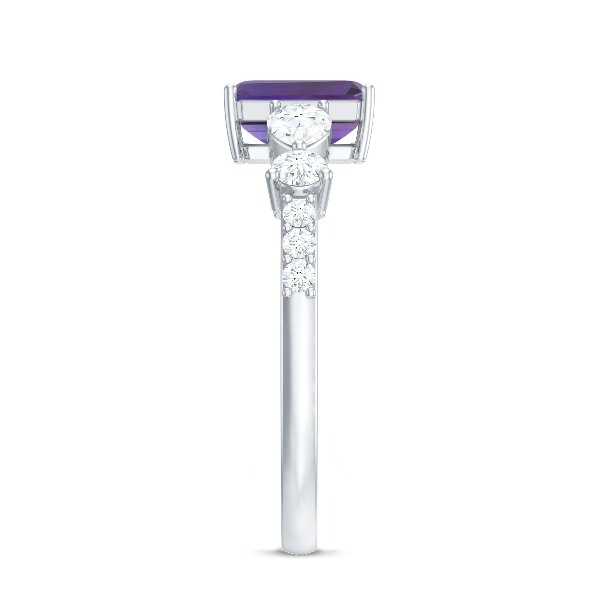 Real 1.4 Carat Emerald Cut Amethyst Engagement Ring with Moissanite AAA - Rosec Jewels