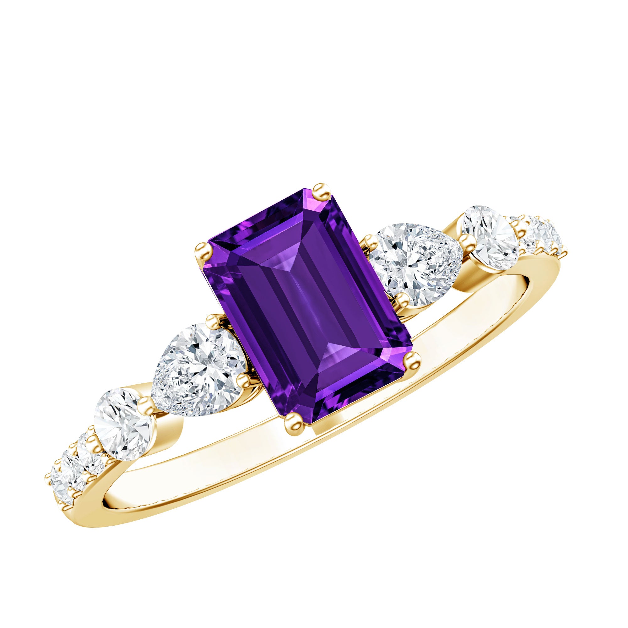 Real 1.4 Carat Emerald Cut Amethyst Engagement Ring with Moissanite AAA - Rosec Jewels