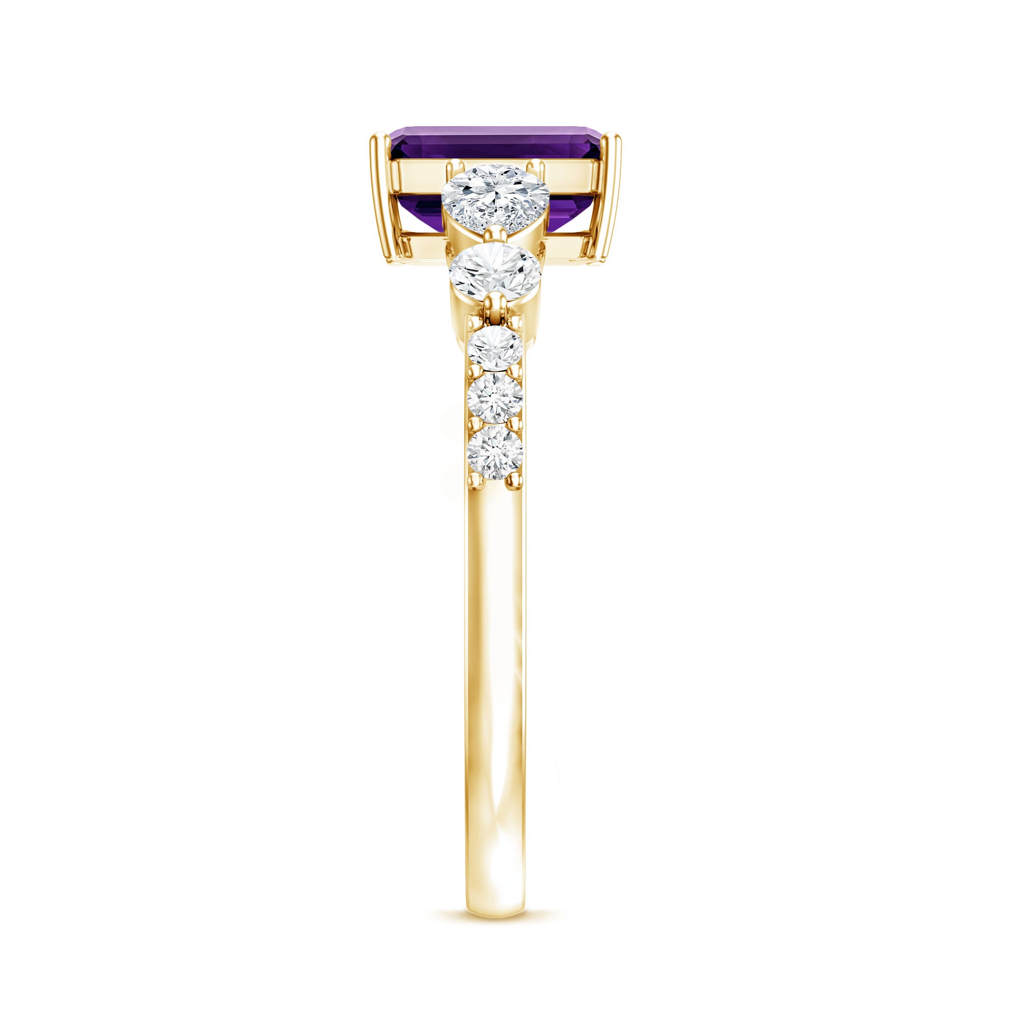 Real 1.4 Carat Emerald Cut Amethyst Engagement Ring with Moissanite AAA - Rosec Jewels