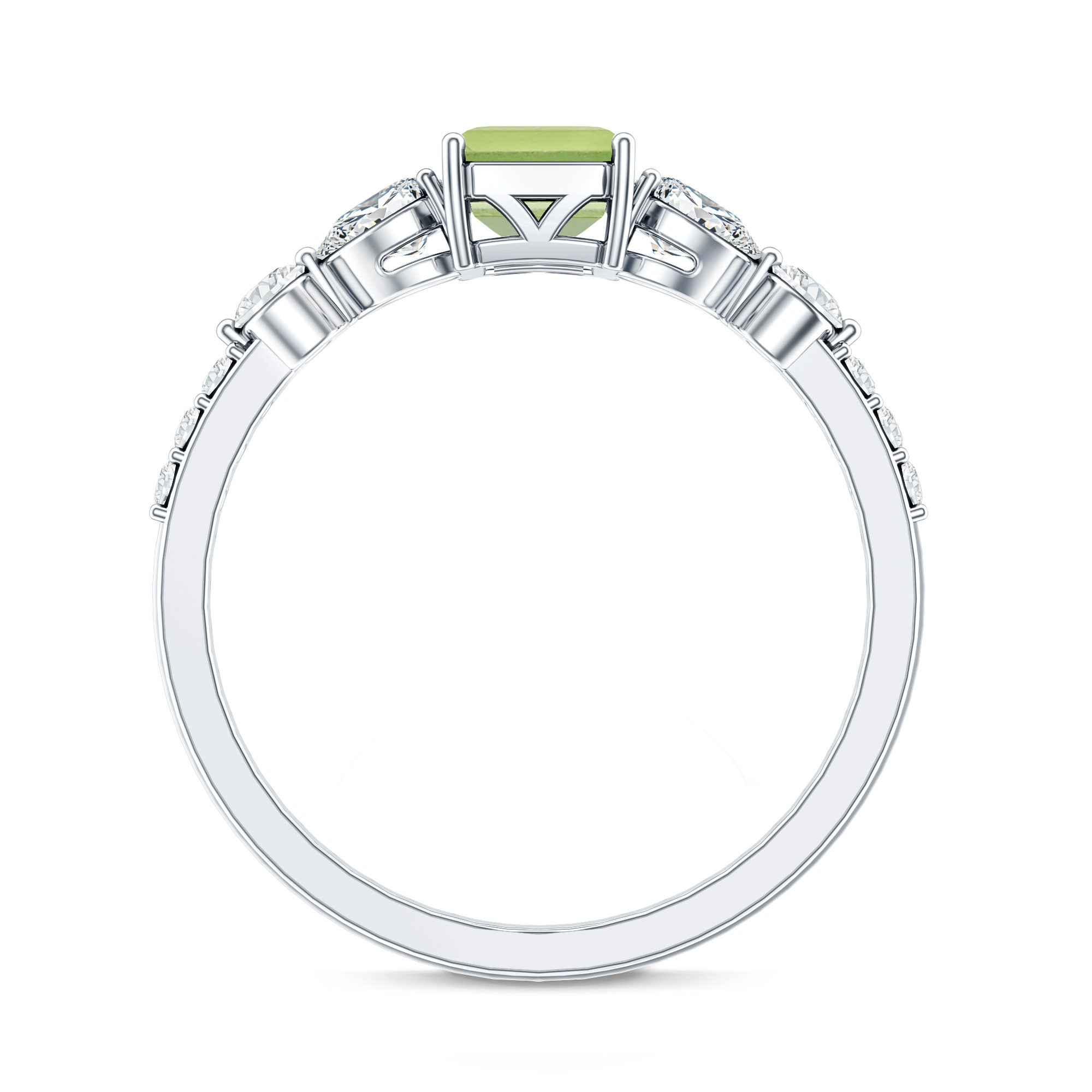 Natural 1.8 Carat Peridot Emerald Cut Engagement Ring with Side Stones AAA - Rosec Jewels