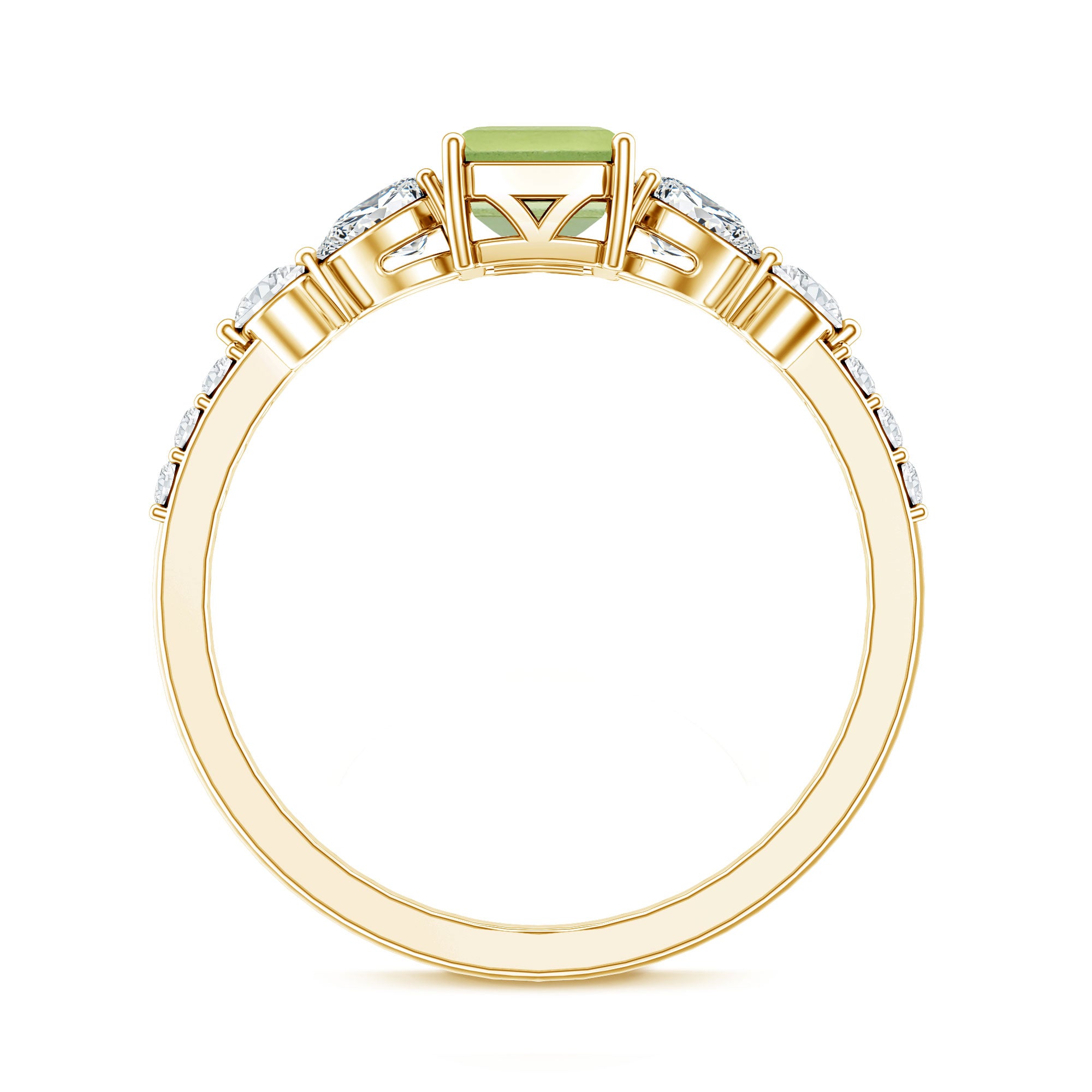 Natural 1.8 Carat Peridot Emerald Cut Engagement Ring with Side Stones AAA - Rosec Jewels