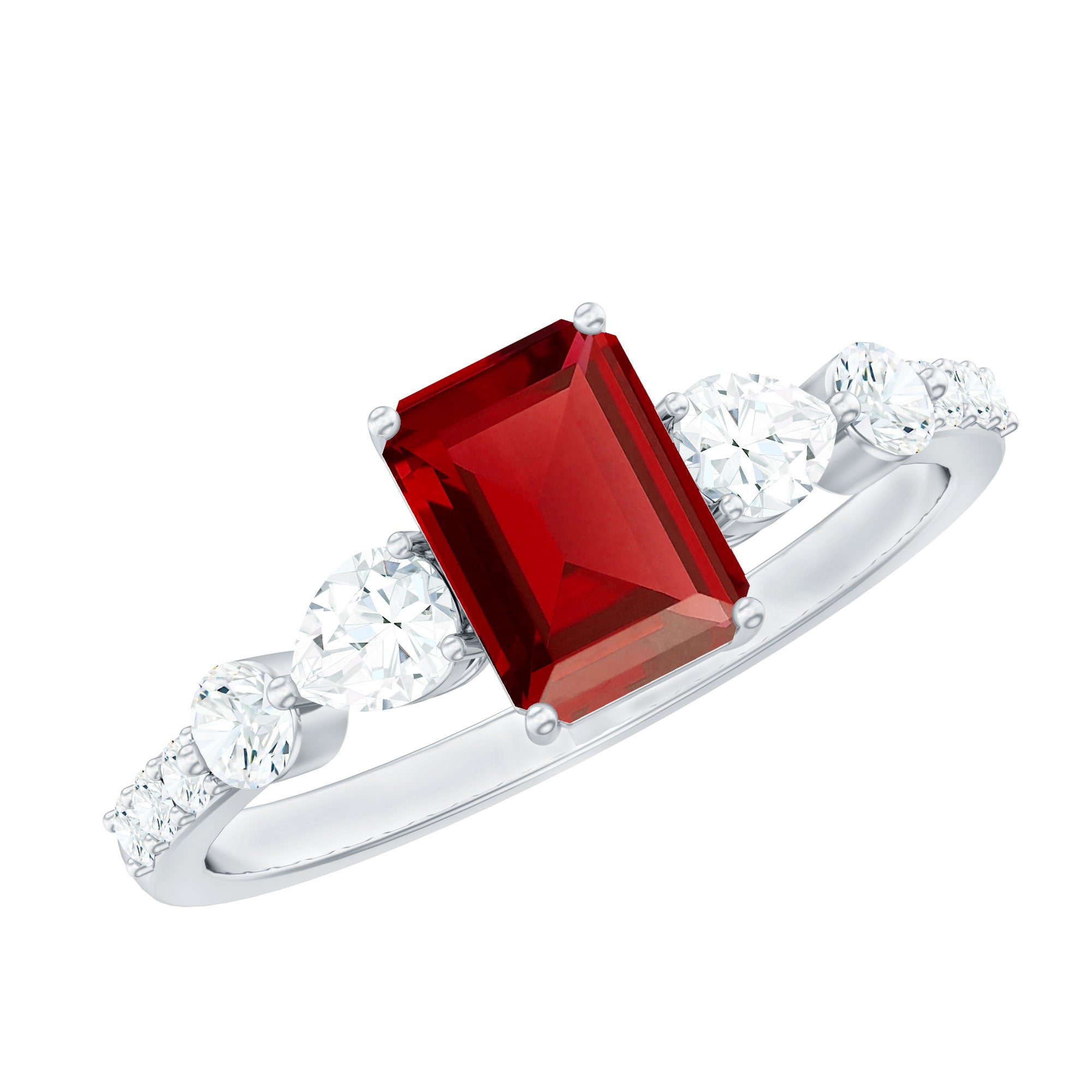 1.75 CT Octagon Lab Created Ruby Classic Solitaire Engagement Ring with Moissanite