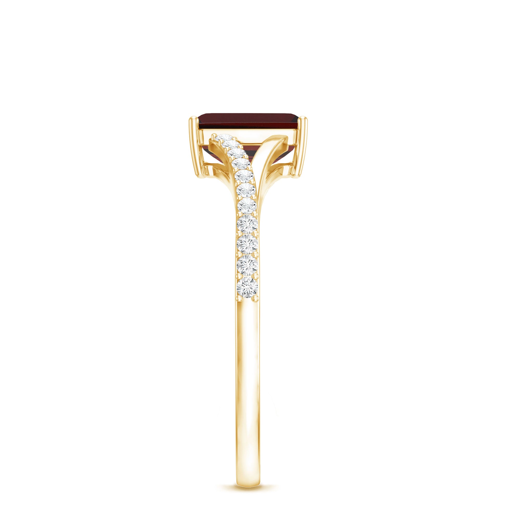 Certified Natural Garnet Emerald Cut Engagement Ring with Diamond Split Shank AAA - Rosec Jewels