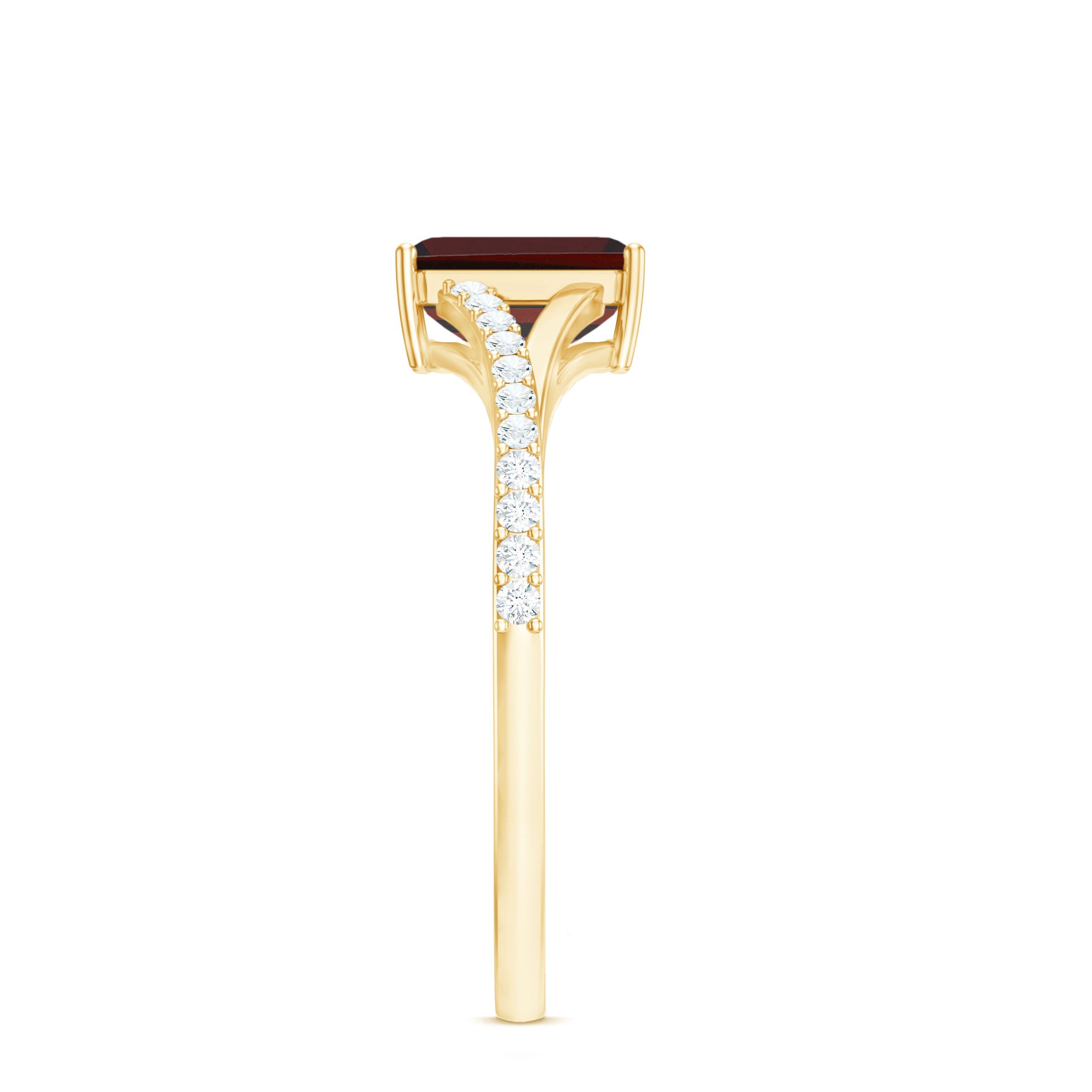 Certified Natural Garnet Emerald Cut Engagement Ring with Diamond Split Shank AAA - Rosec Jewels